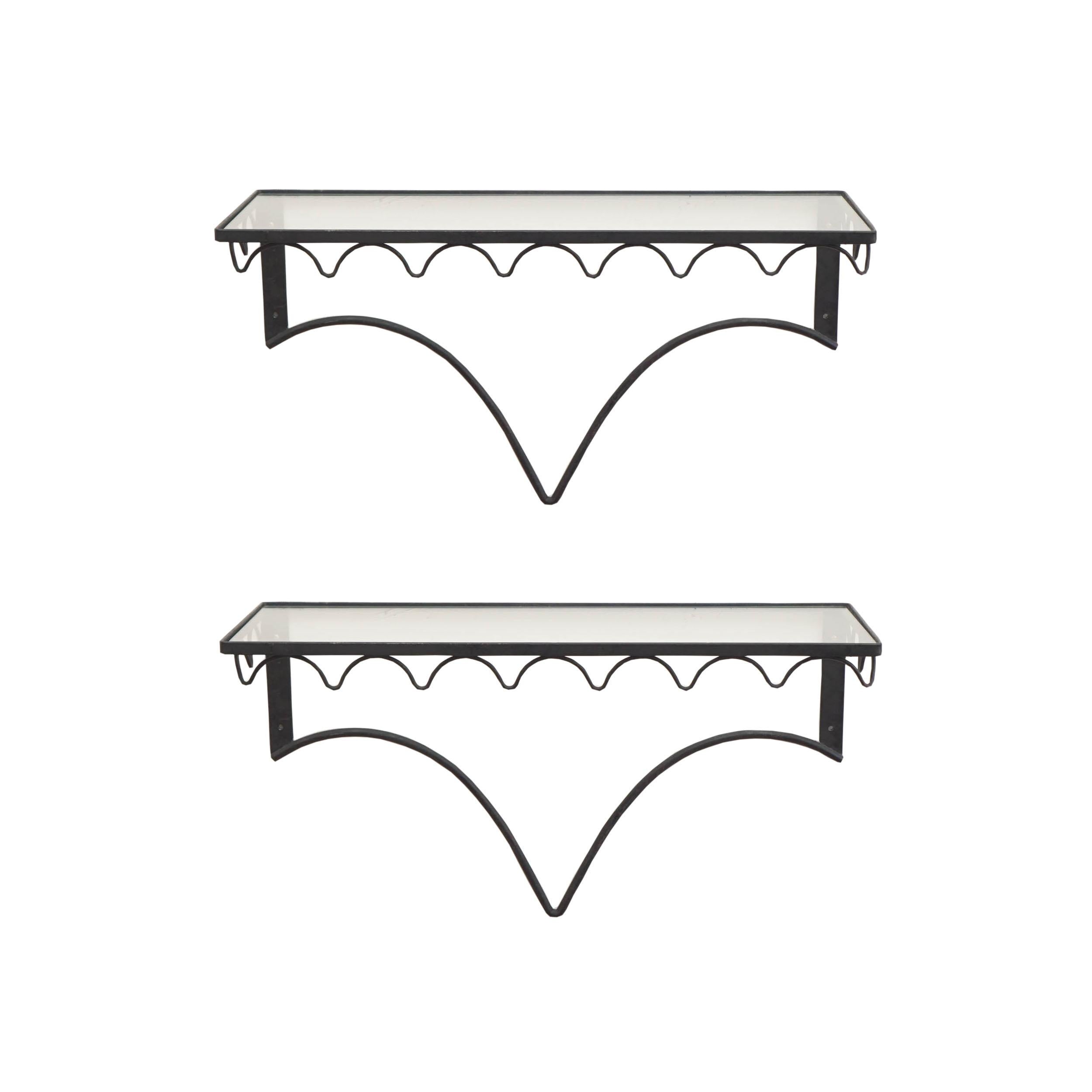 Mid Century modern iron and glass hanging shelves For Sale 1