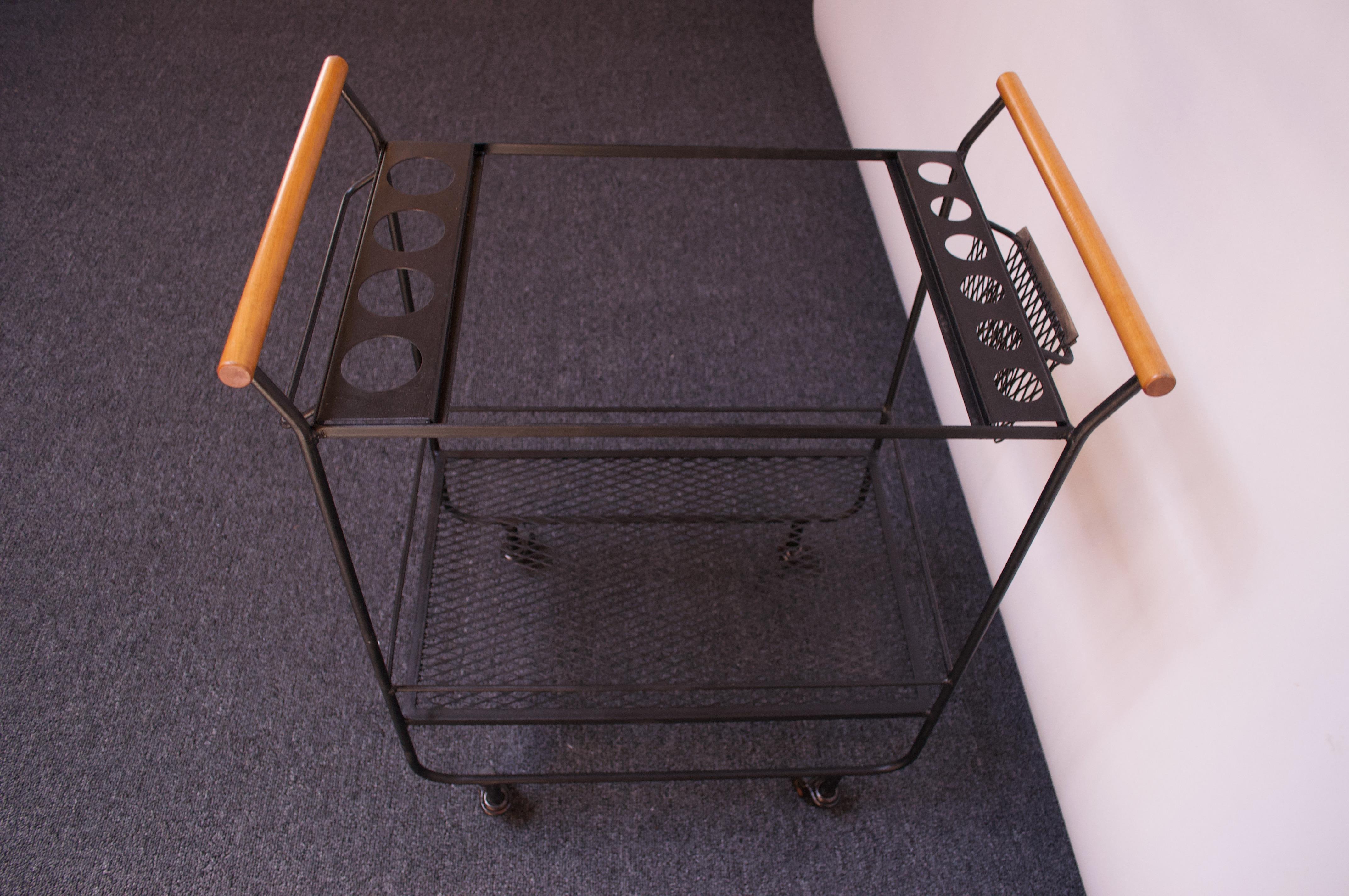 Mid-Century Modern Iron and Maple Bar Cart / Tea Trolley For Sale 3