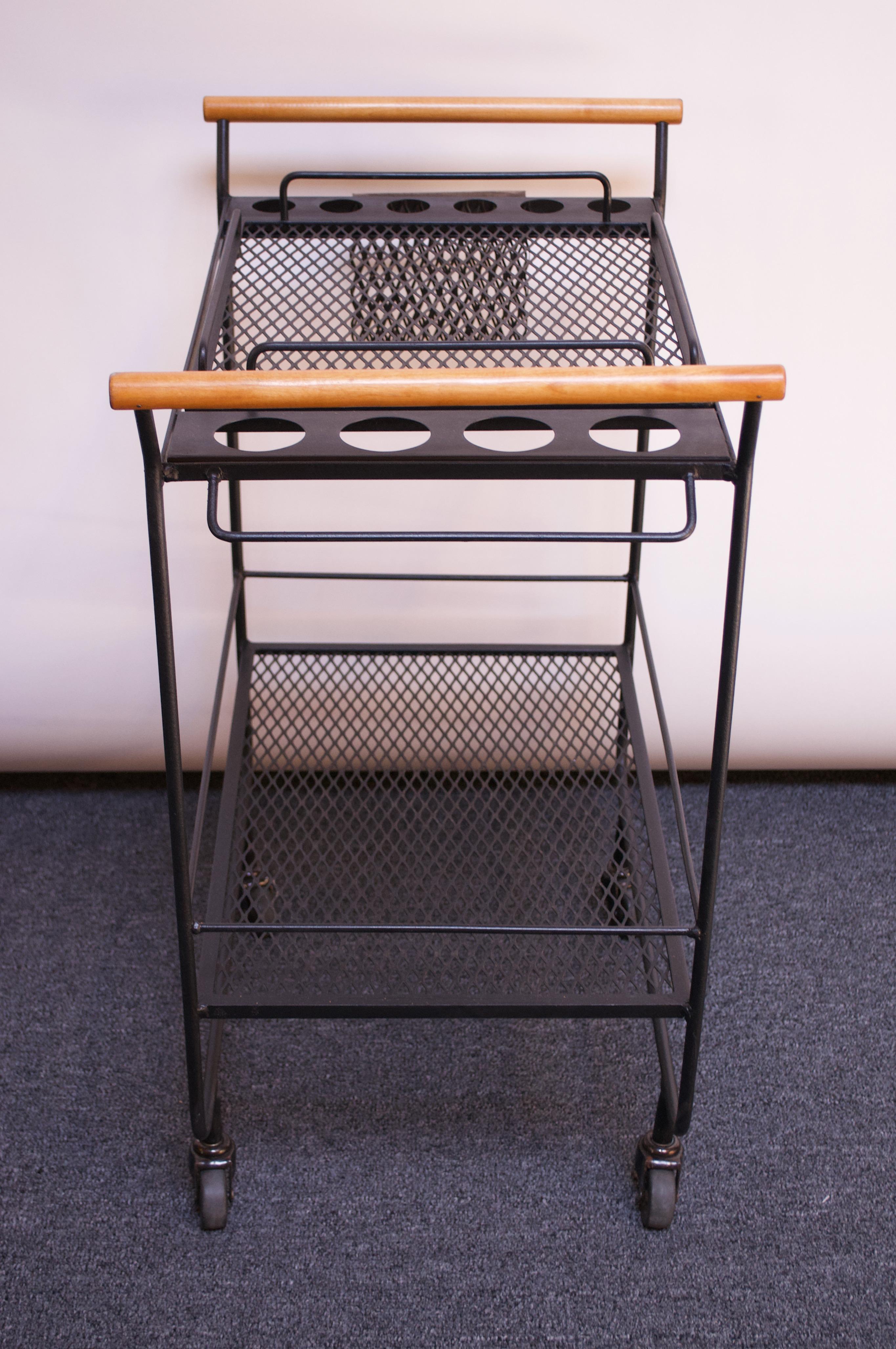 Mid-Century Modern Iron and Maple Bar Cart / Tea Trolley In Good Condition For Sale In Brooklyn, NY