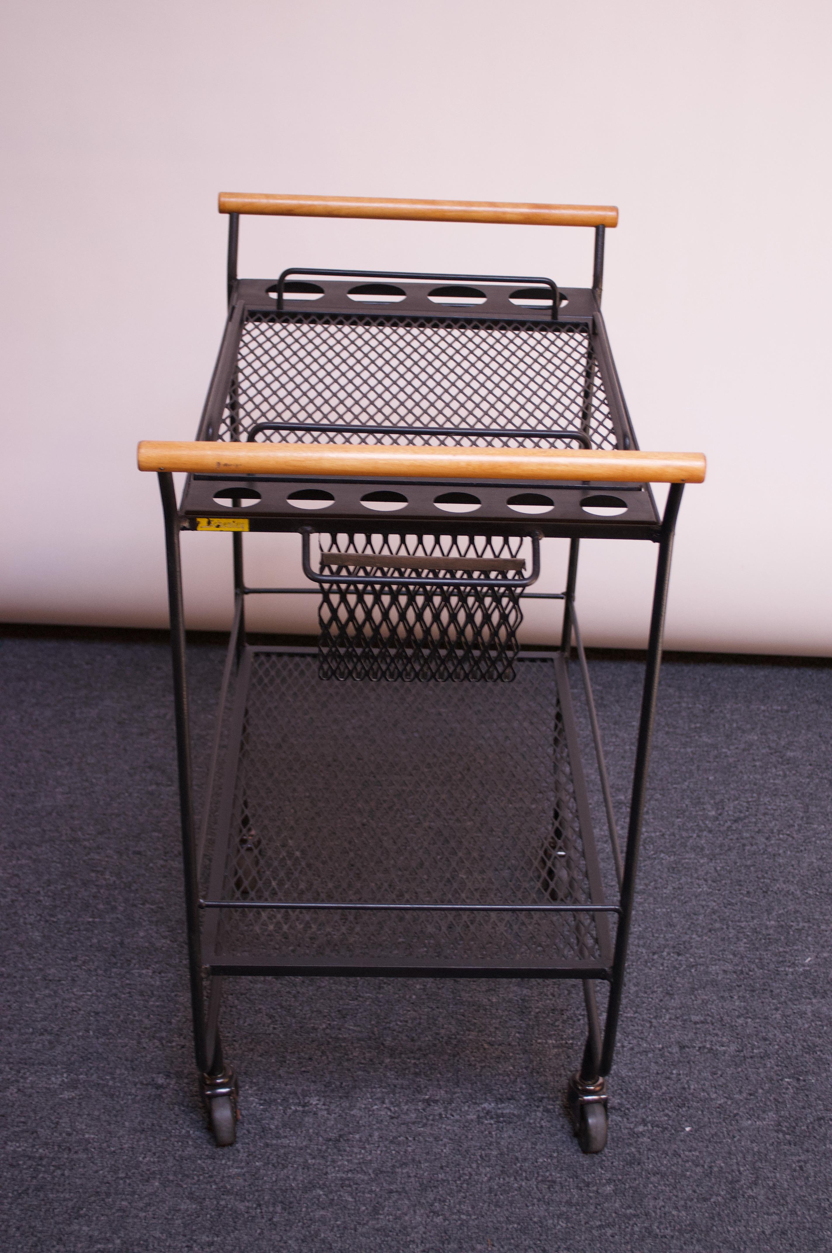 Mid-20th Century Mid-Century Modern Iron and Maple Bar Cart / Tea Trolley For Sale