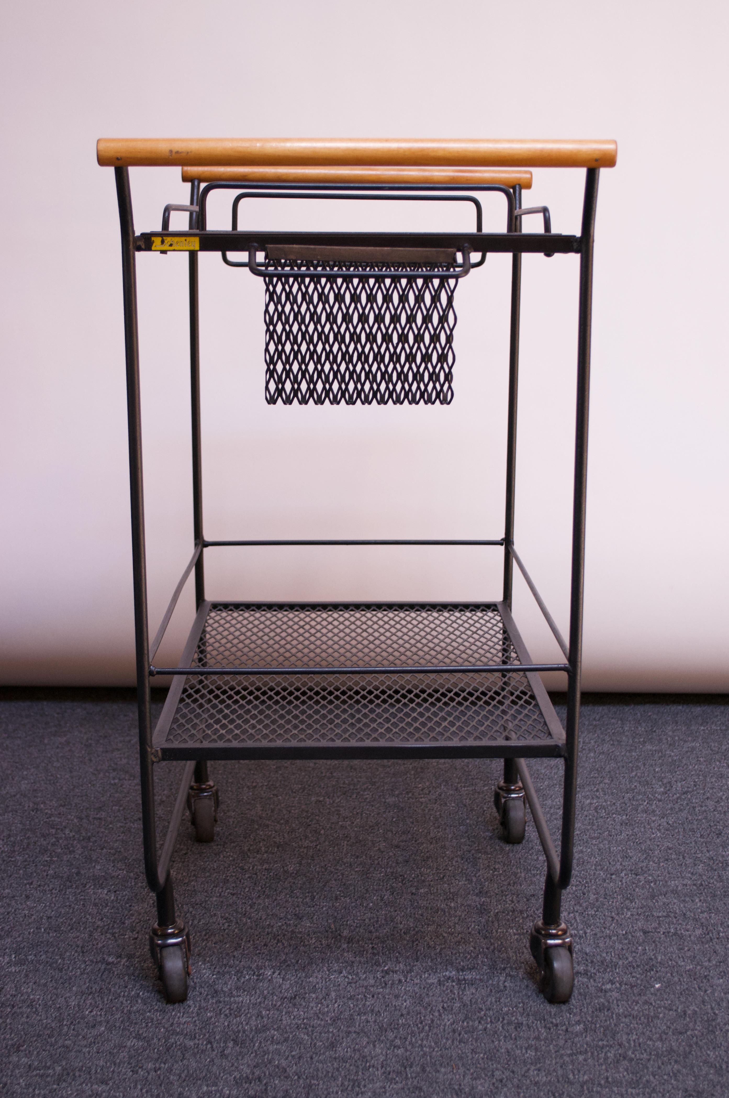 Mid-Century Modern Iron and Maple Bar Cart / Tea Trolley For Sale 1