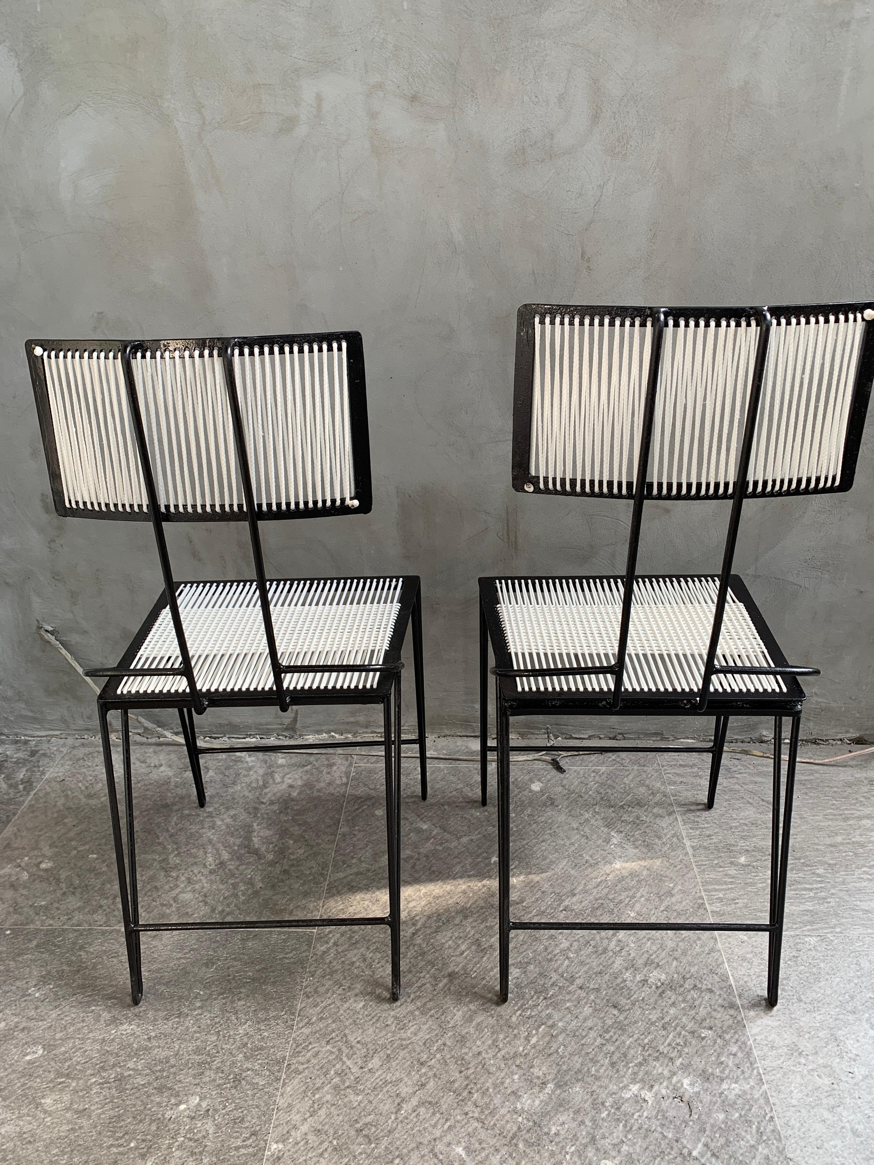 Hand-Crafted Mid-Century Modern Iron and Nylon Cord Chair