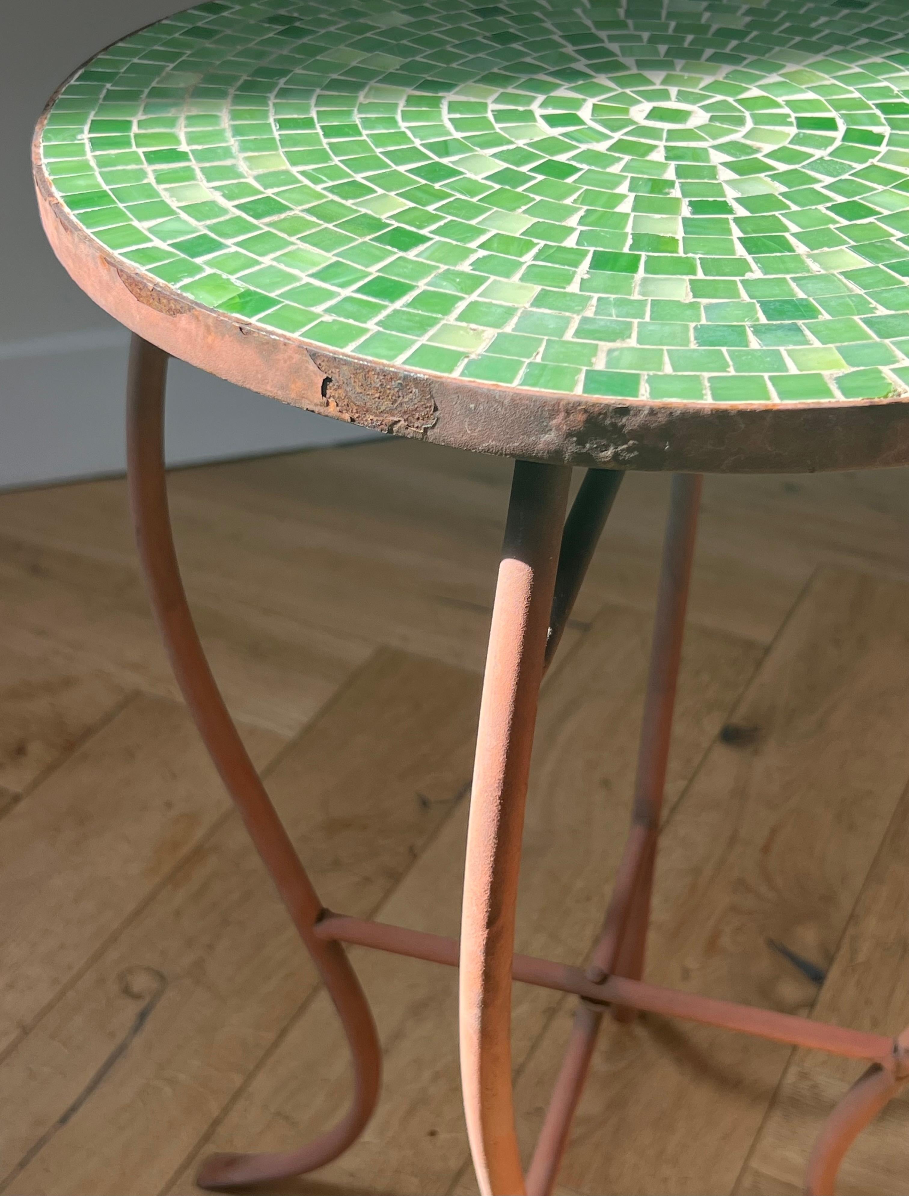 Mid century modern iron and tile mosaic side table, circa 1960 3
