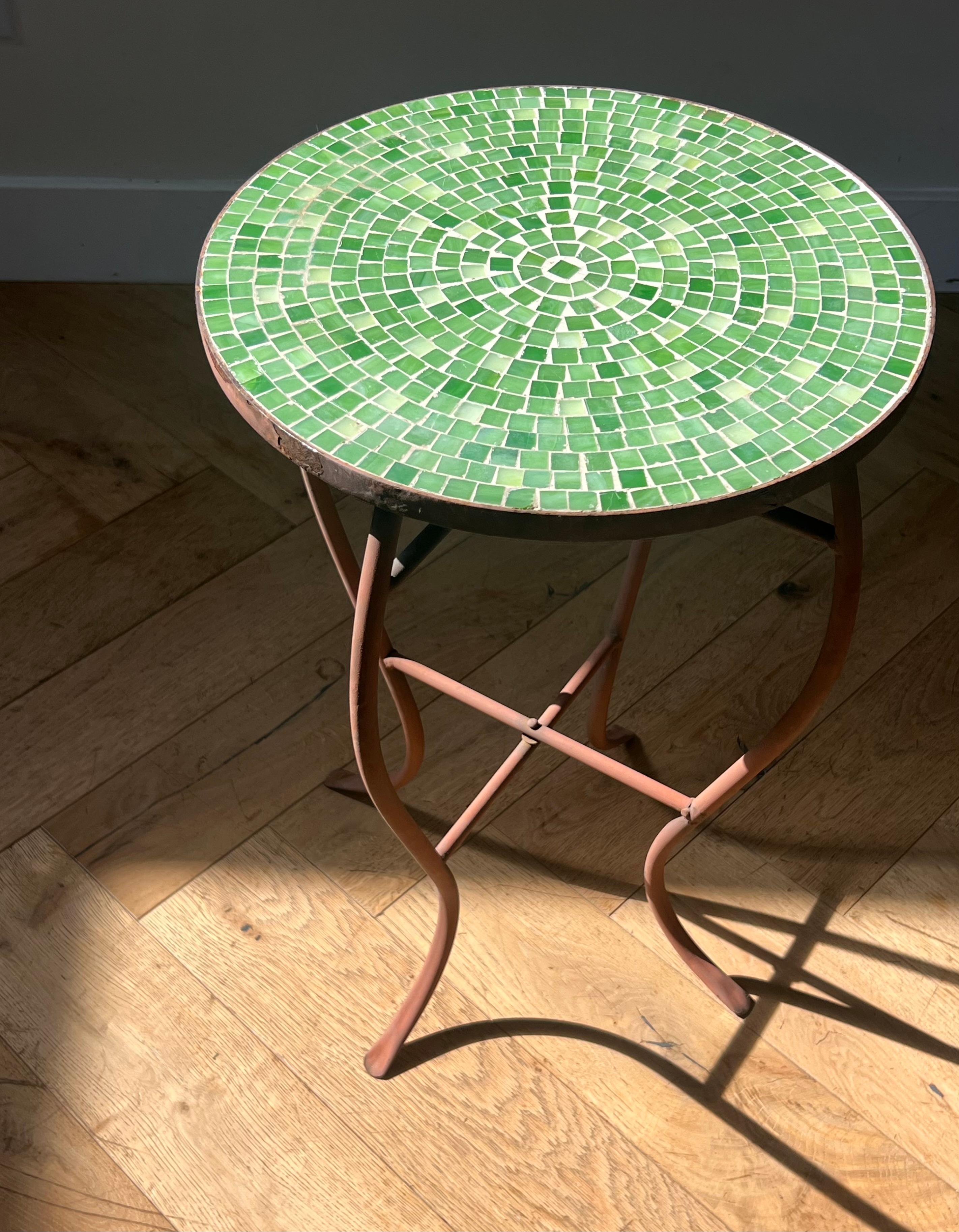 Mid century modern iron and tile mosaic side table, circa 1960 4