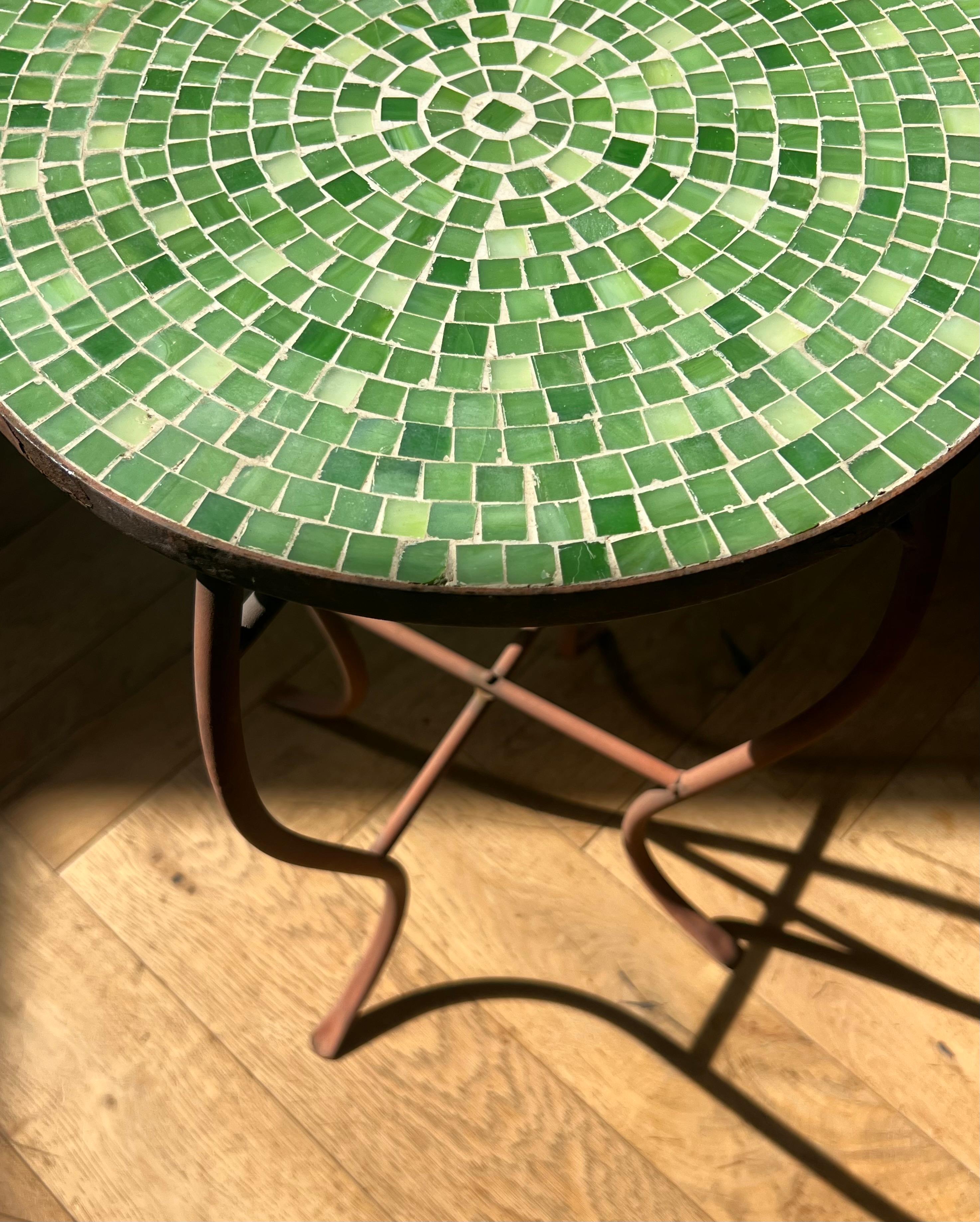 Mid century modern iron and tile mosaic side table, circa 1960 5