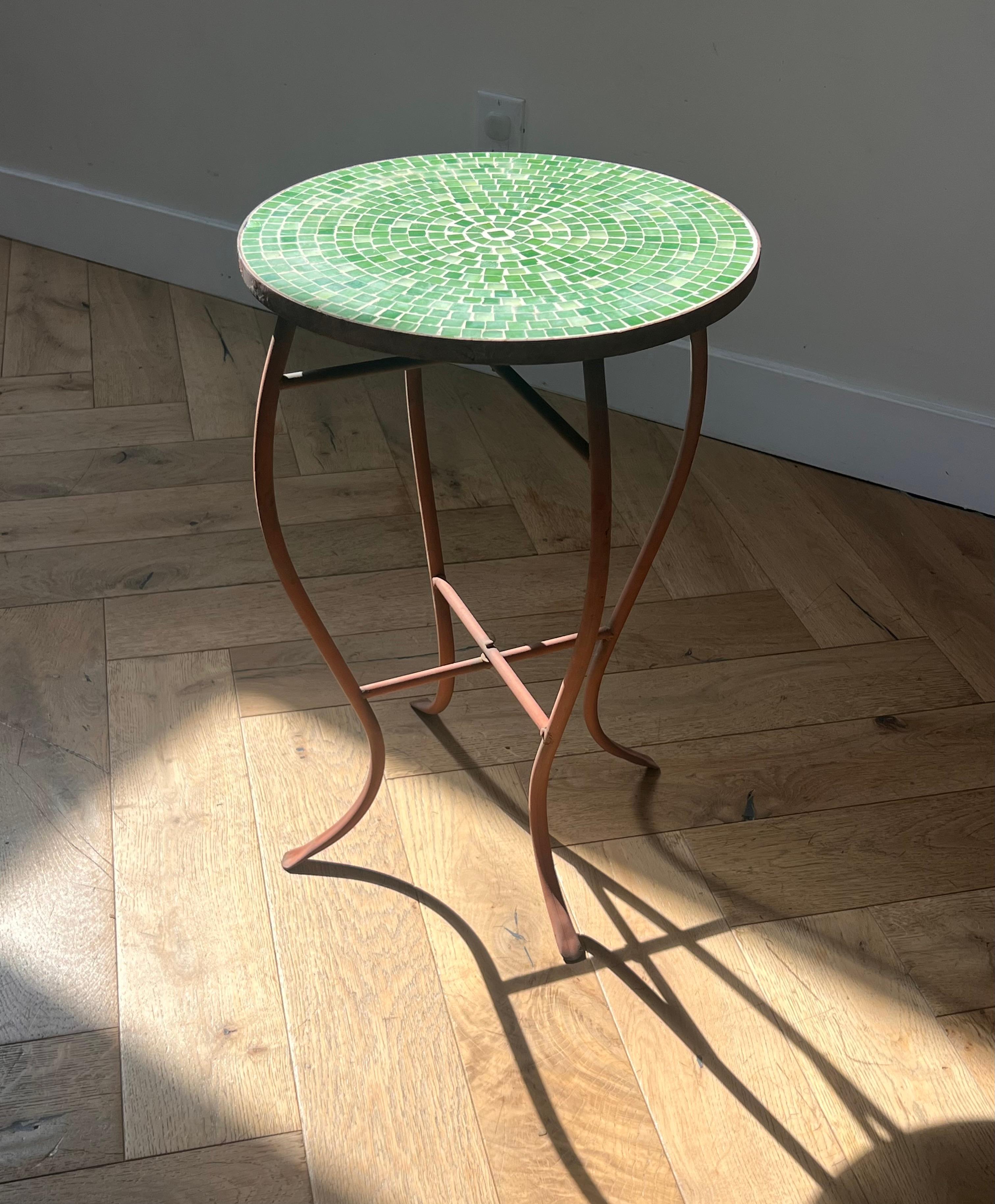 Mid century modern iron and tile mosaic side table, circa 1960 7