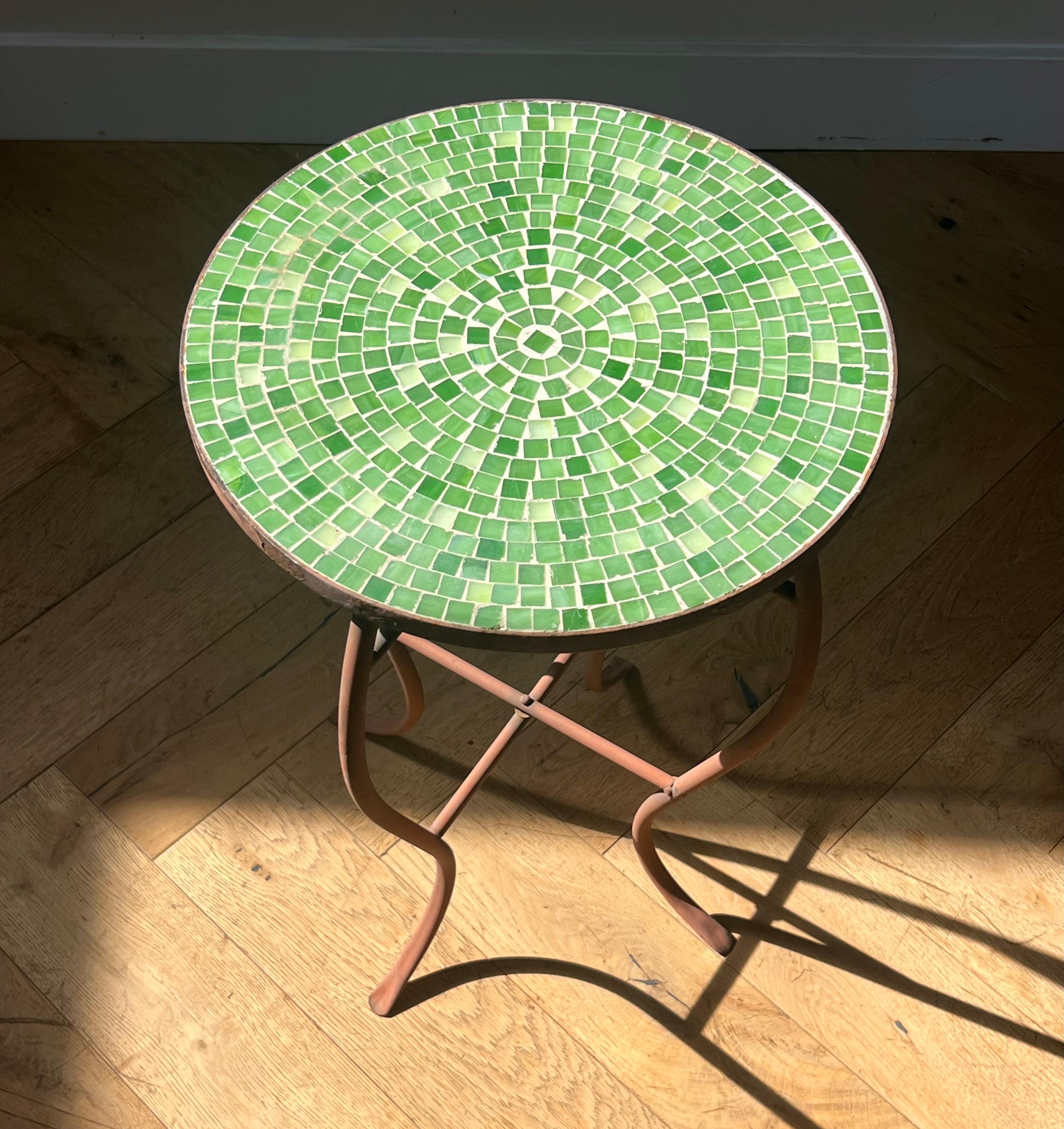 Mid century modern iron and tile mosaic side table, circa 1960 8