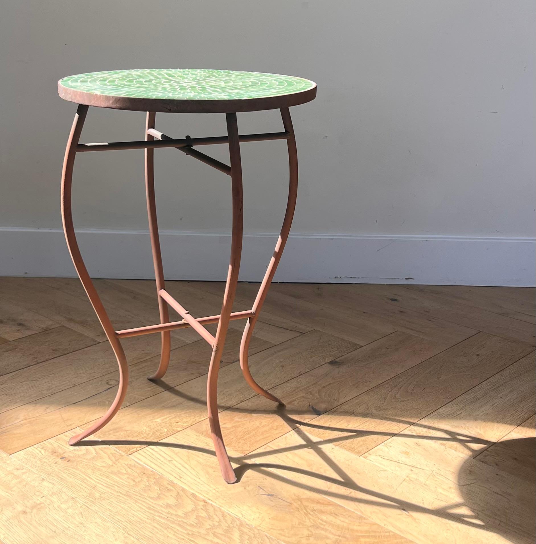 Mid century modern iron and tile mosaic side table, circa 1960 9