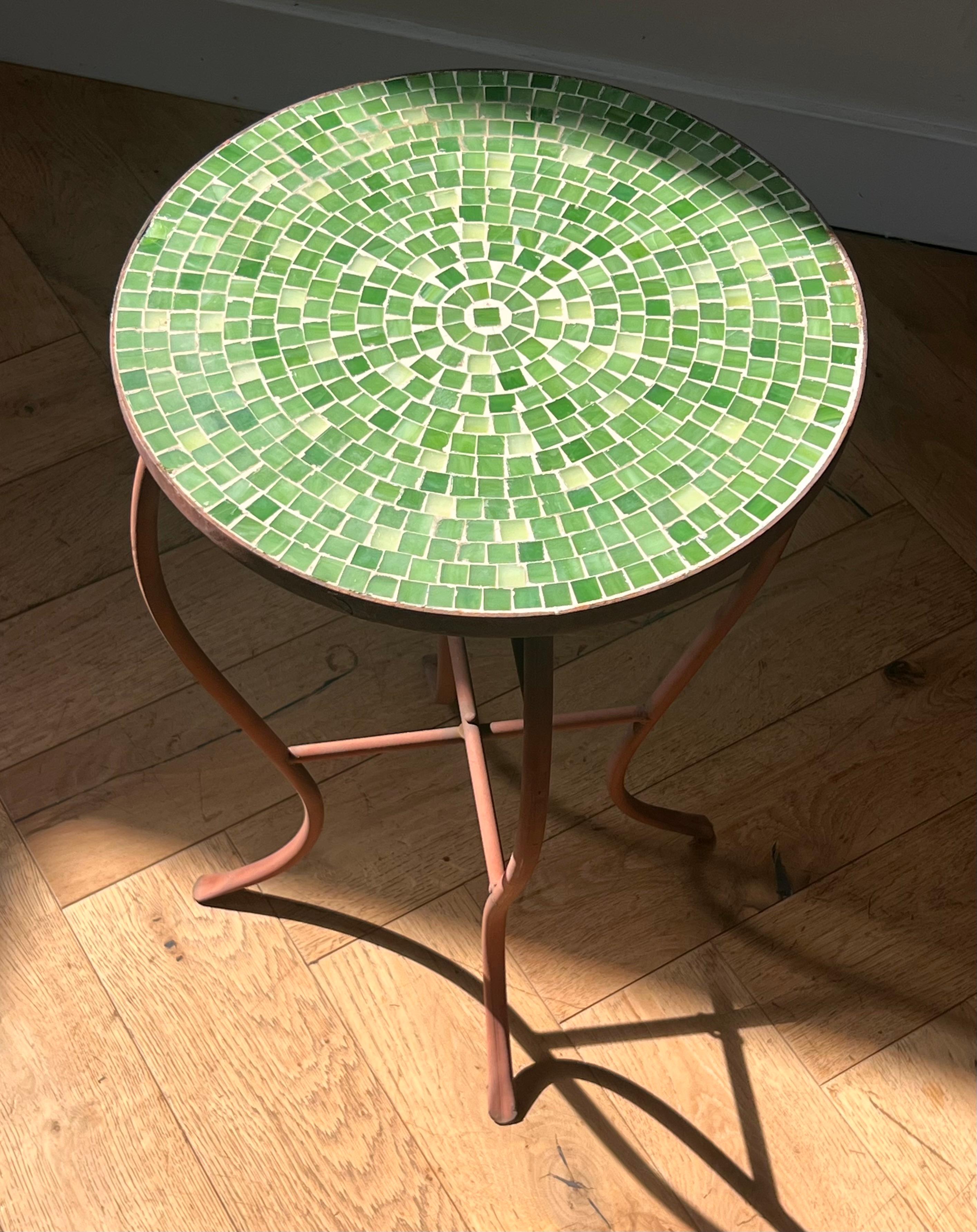 Unknown Mid century modern iron and tile mosaic side table, circa 1960