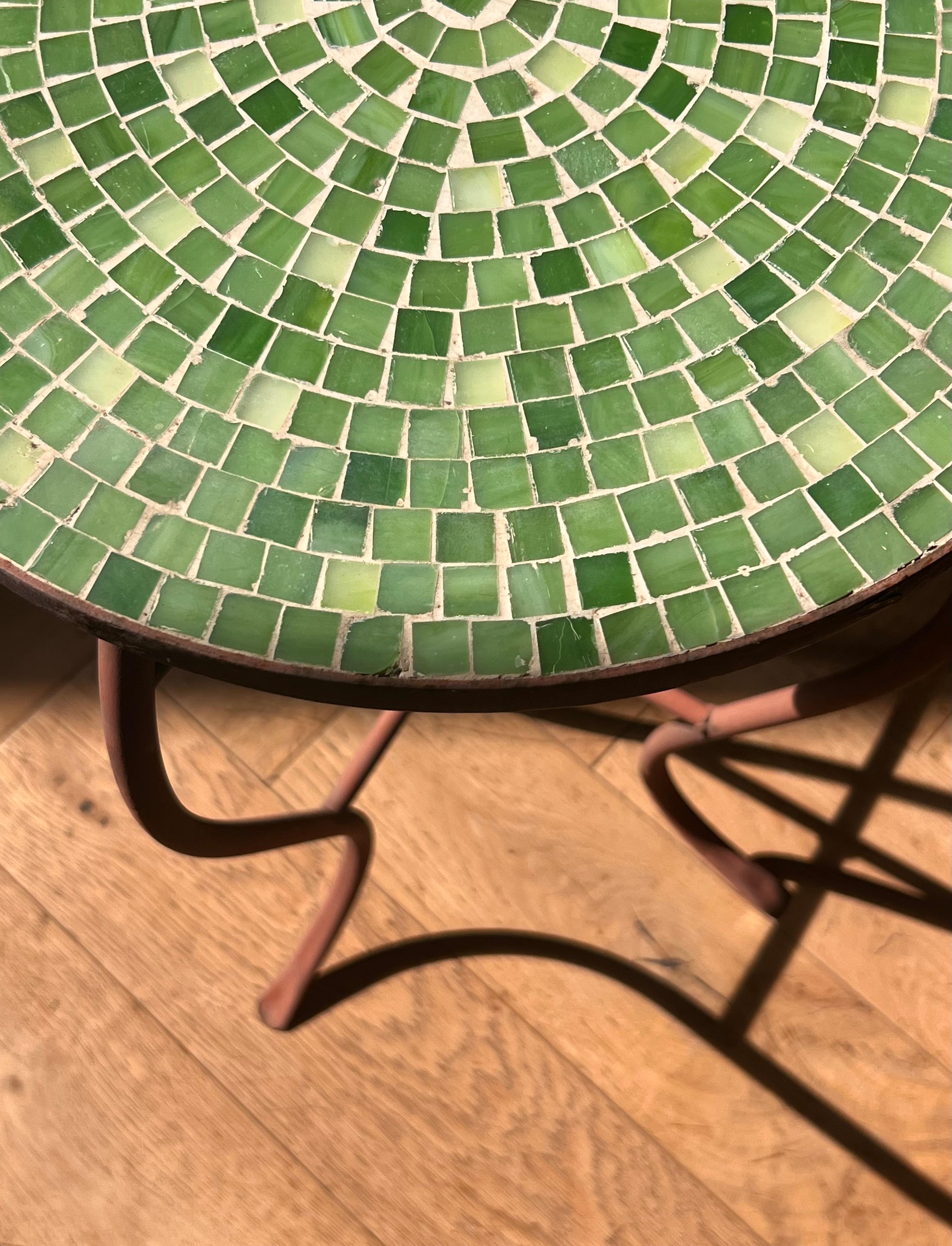 Art Glass Mid century modern iron and tile mosaic side table, circa 1960