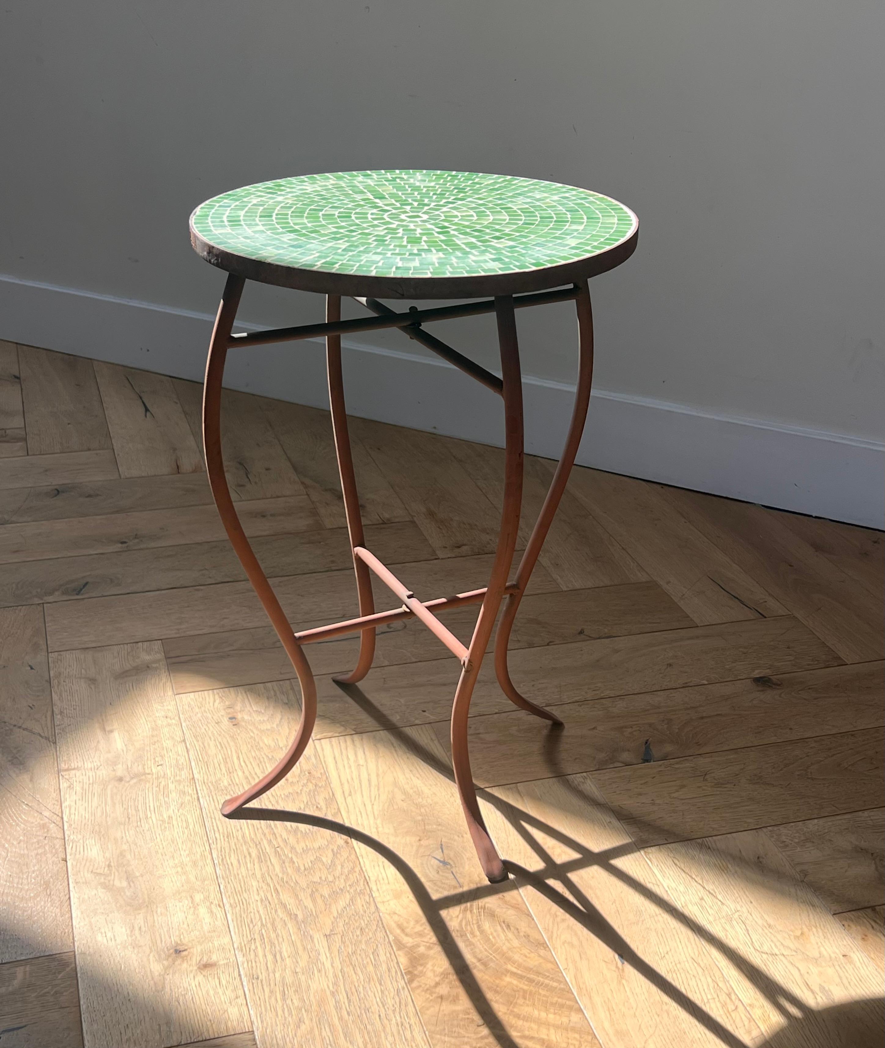 Mid century modern iron and tile mosaic side table, circa 1960 1