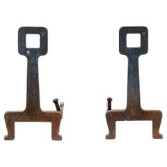 Mid Century Modern Iron Andiron Pair