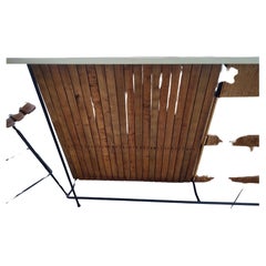 Mid Century Modern Iron Bar with Raffia and 3 Stools by Arthur Umanoff