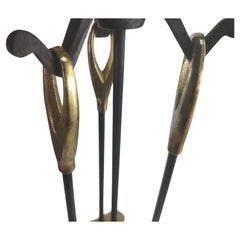Mid Century Modern Iron & Brass Petite 4 piece Set of Fireplace Tools