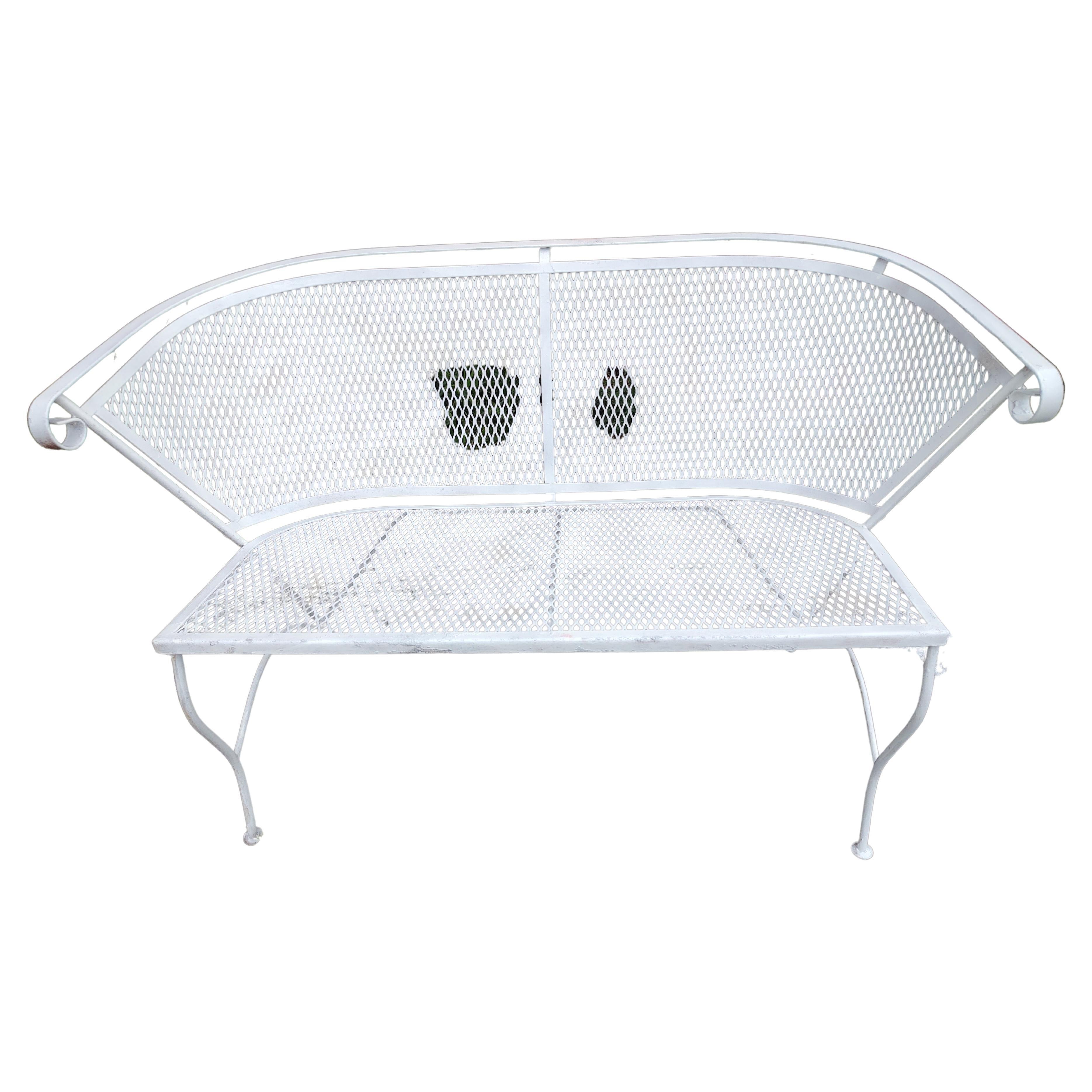 American Mid Century Modern Iron Mesh Garden Bench attributed to Russell Woodard C1960 For Sale