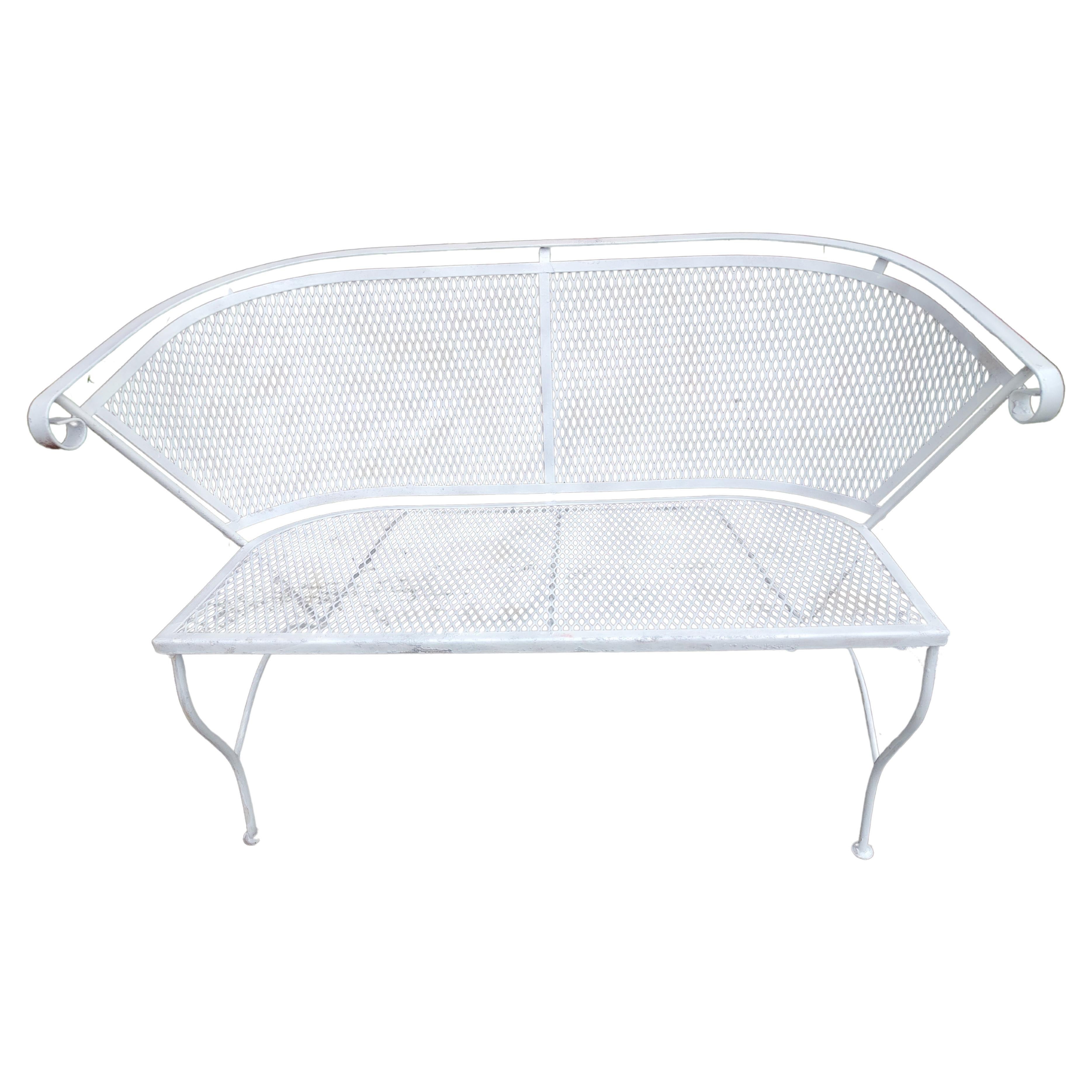 Mid Century Modern Iron Mesh Garden Bench attributed to Russell Woodard C1960 For Sale 2