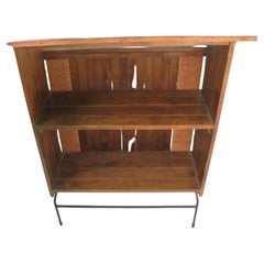 Mid-Century Modern Iron & Raffia with Slatted Wood Panels Dry Bar Arthur Umanoff
