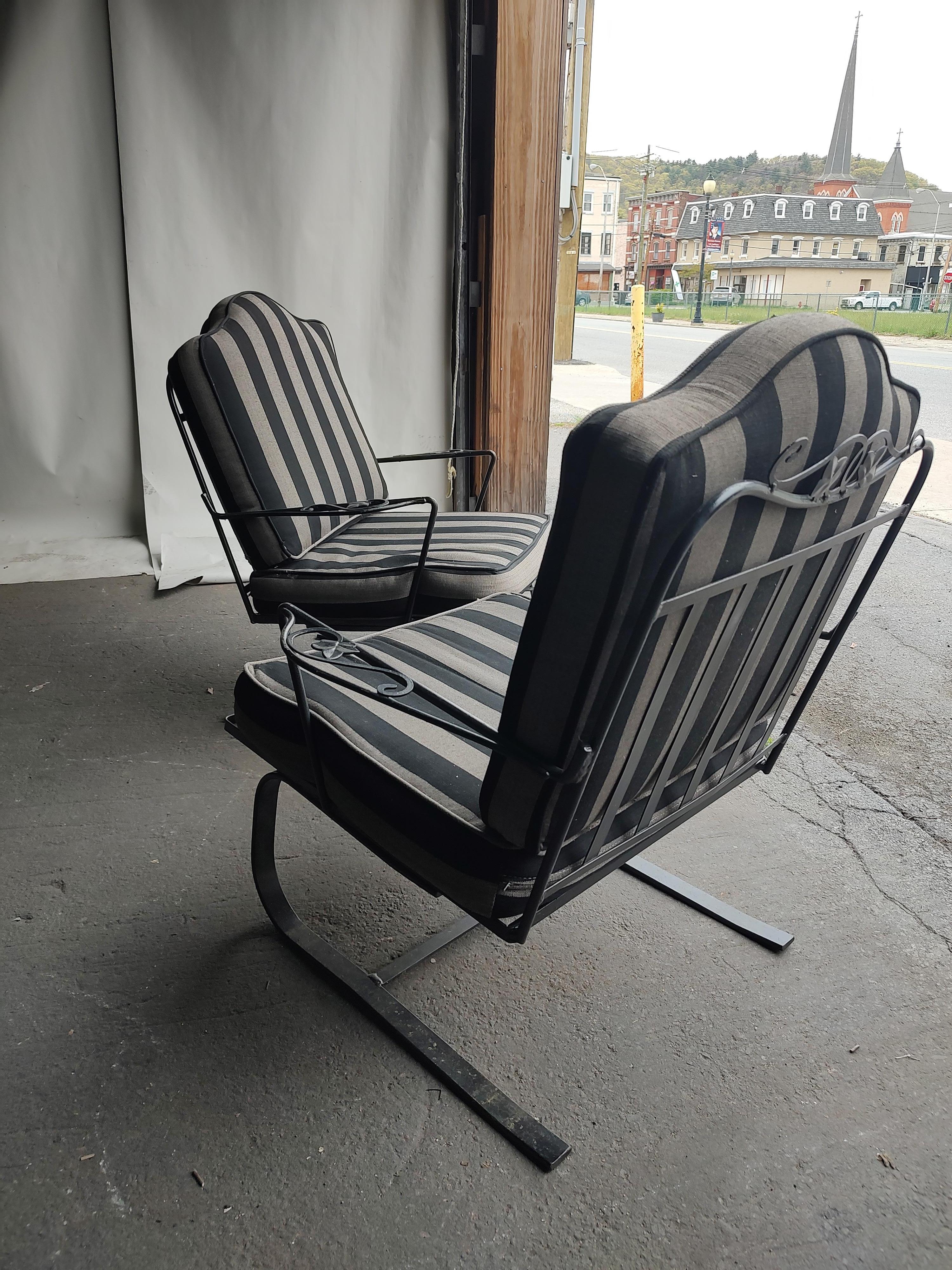 Mid-Century Modern Iron Spring Lounge Chairs John Salterini with Cushions C1960 9