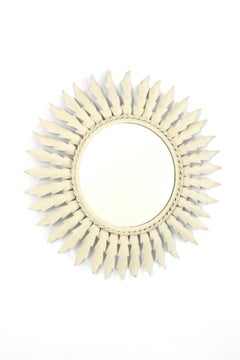 Mid-Century Modern Iron Sunburst Mirror in White Patina, Spain, 1960s