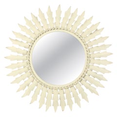 Mid-Century Modern Iron Sunburst Mirror in White Patina, Spain, 1960s