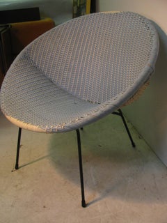 Mid-Century Modern Iron & Wicker Hoop Lounge Chair