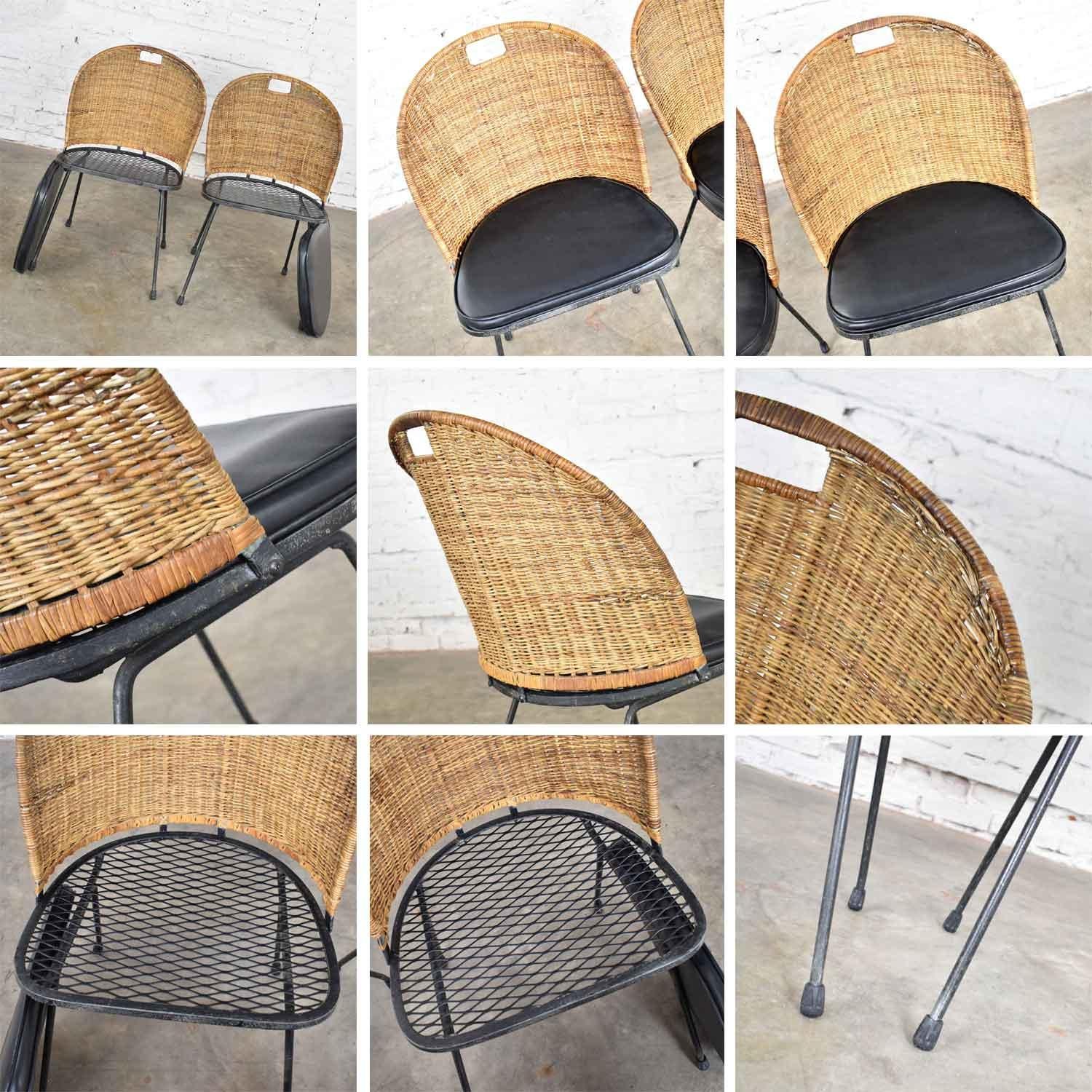 Mid-Century Modern Iron and Wicker Pair Neva-Rust Chairs Tempestini & Salterini 4