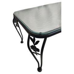 Mid-Century Modern Iron with Textured Glass Outdoor Cocktail Table