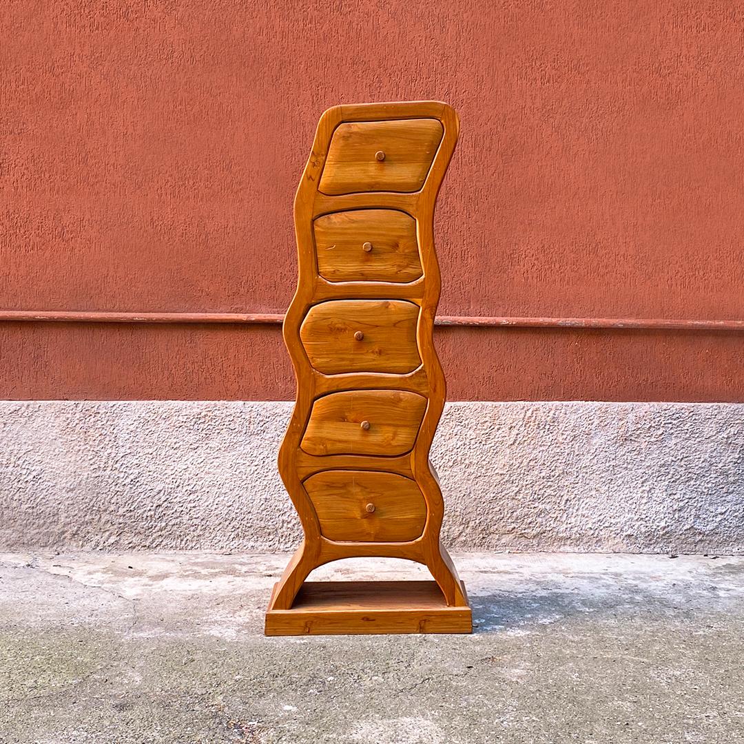 Italian Mid-Century Modern Irregularly Shaped Chest of Drawers in Solid Wood, 1980s