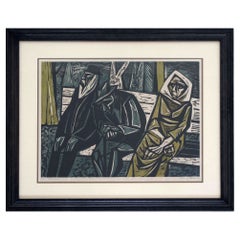 Mid-Century Modern Irving Amen Signed Evening 1950 Color Lithograph 11/25 Framed