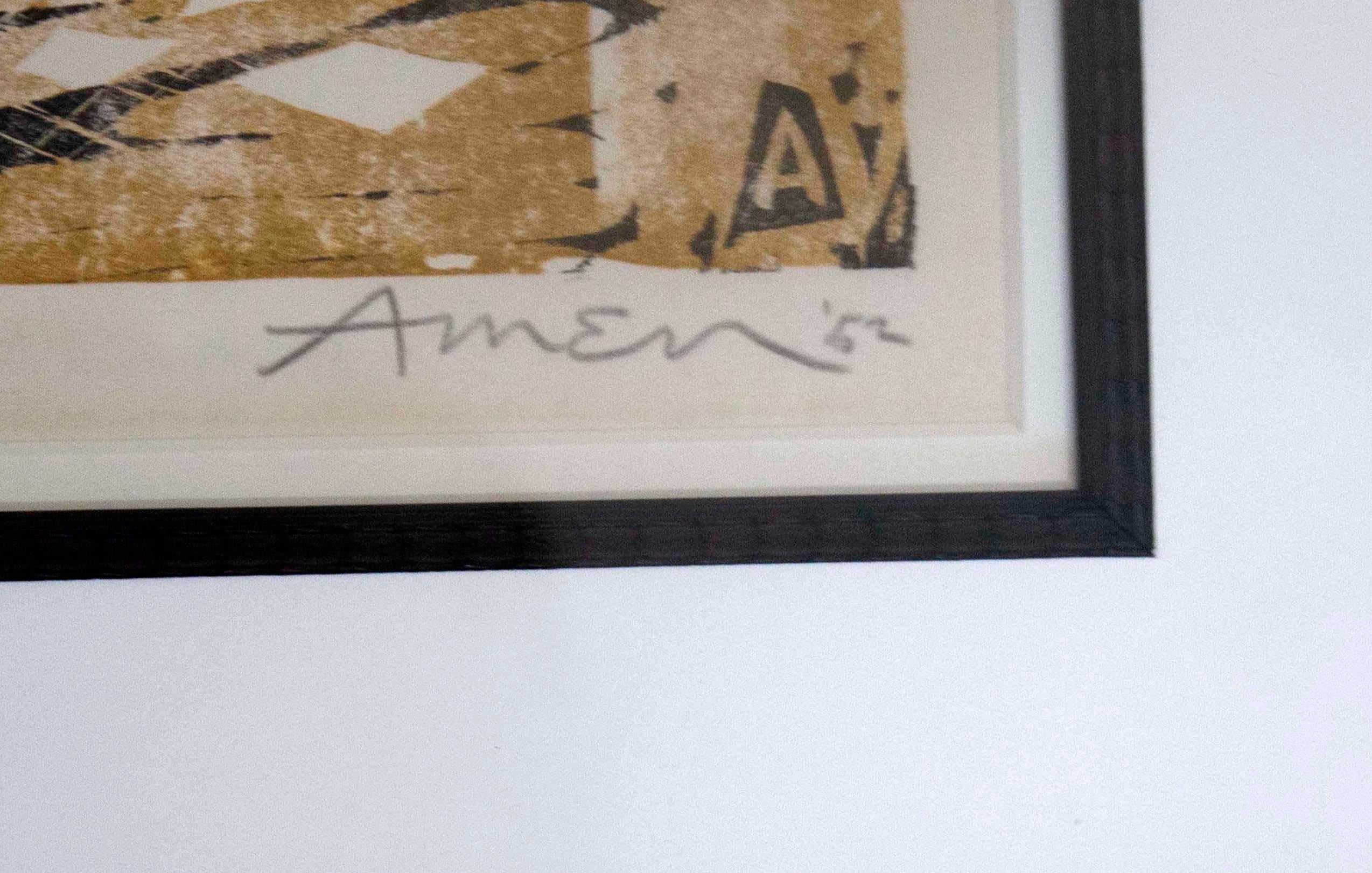 Mid-Century Modern Irving Amen Signed Shadow 1952 Color Lithograph 29/50 Framed In Good Condition In Keego Harbor, MI