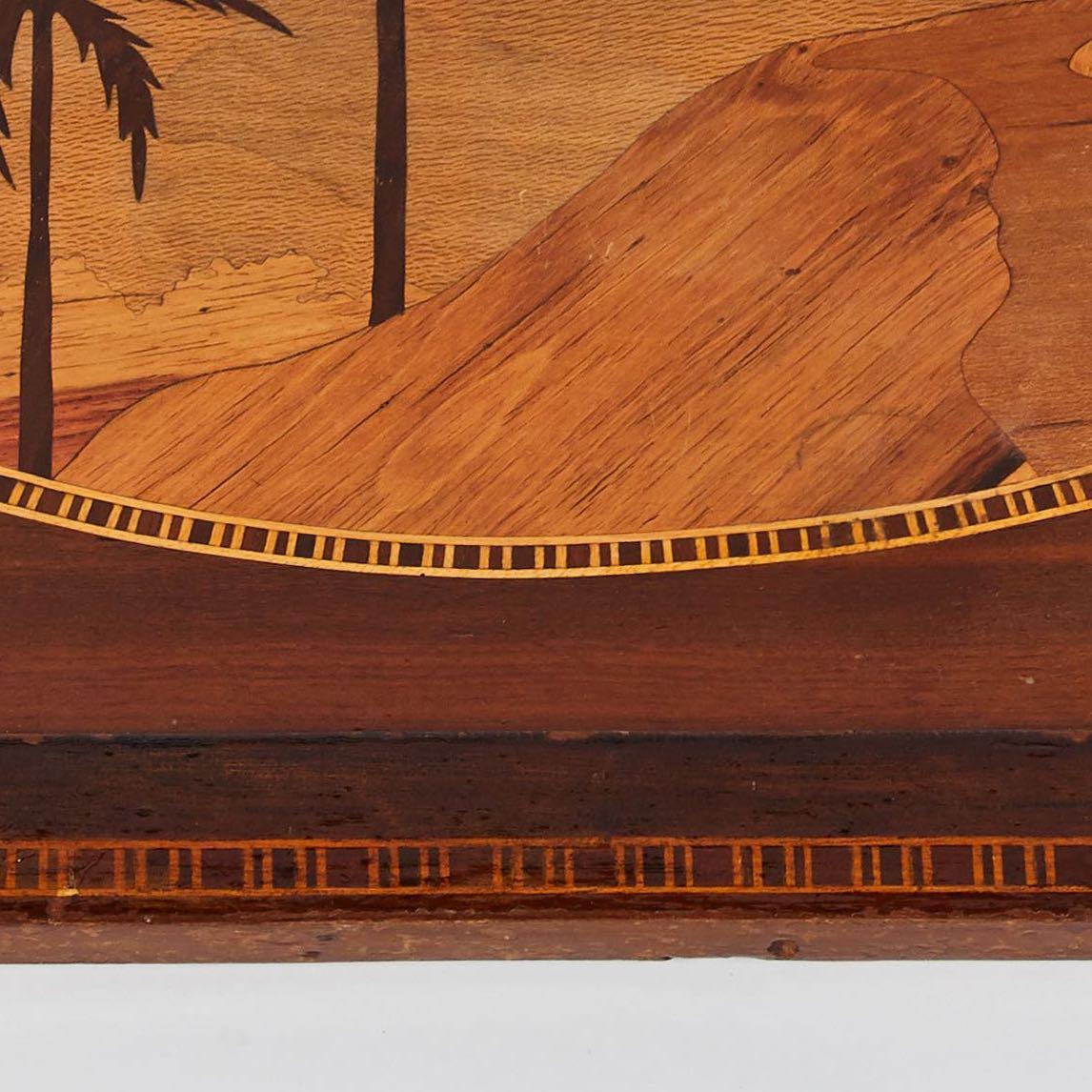 Mid-century modern Island themed Inlaid mahogany serving tray. 