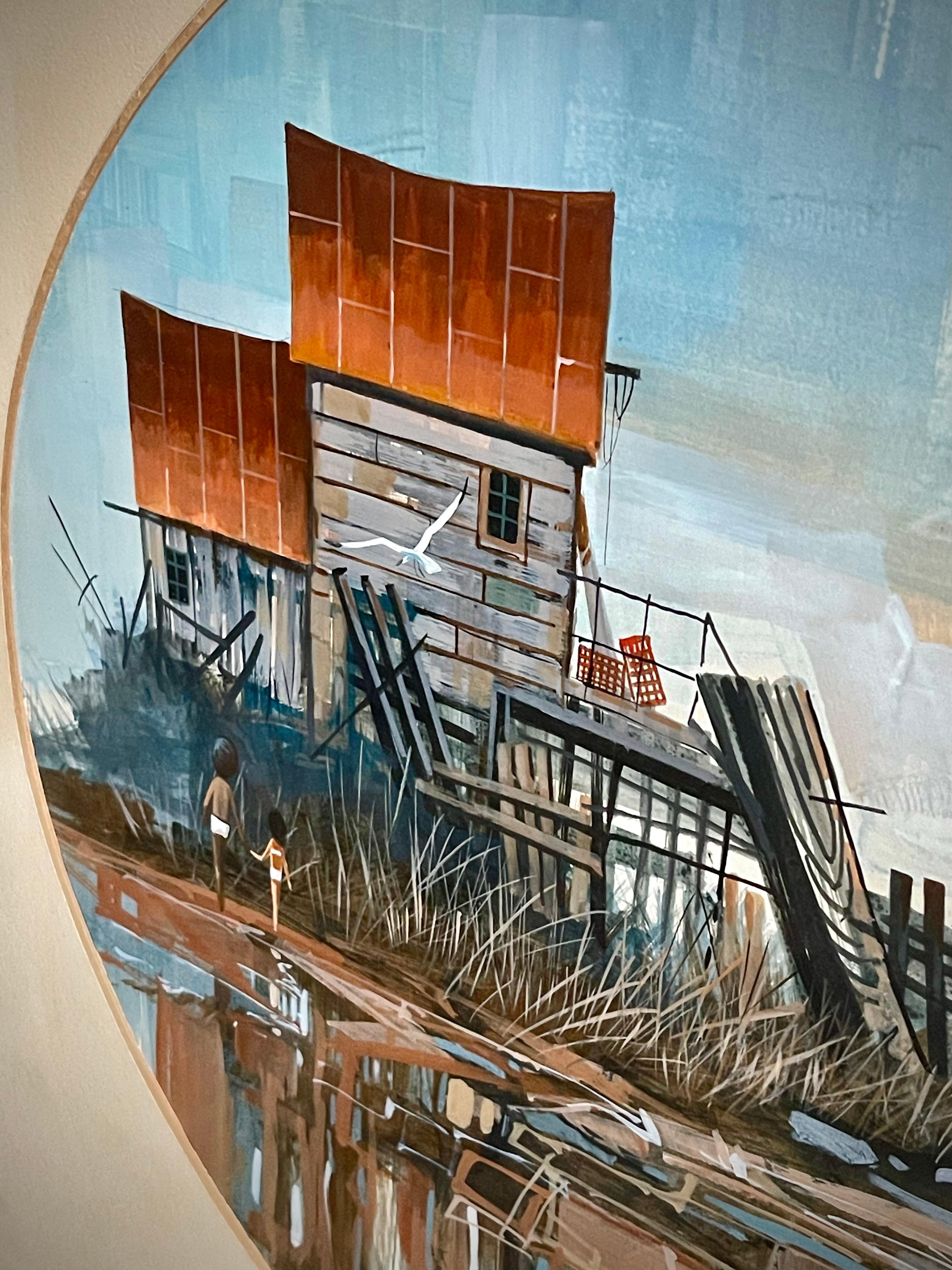 Pintura de acuarela marina isleña moderna de mediados de siglo Norteamericano en venta