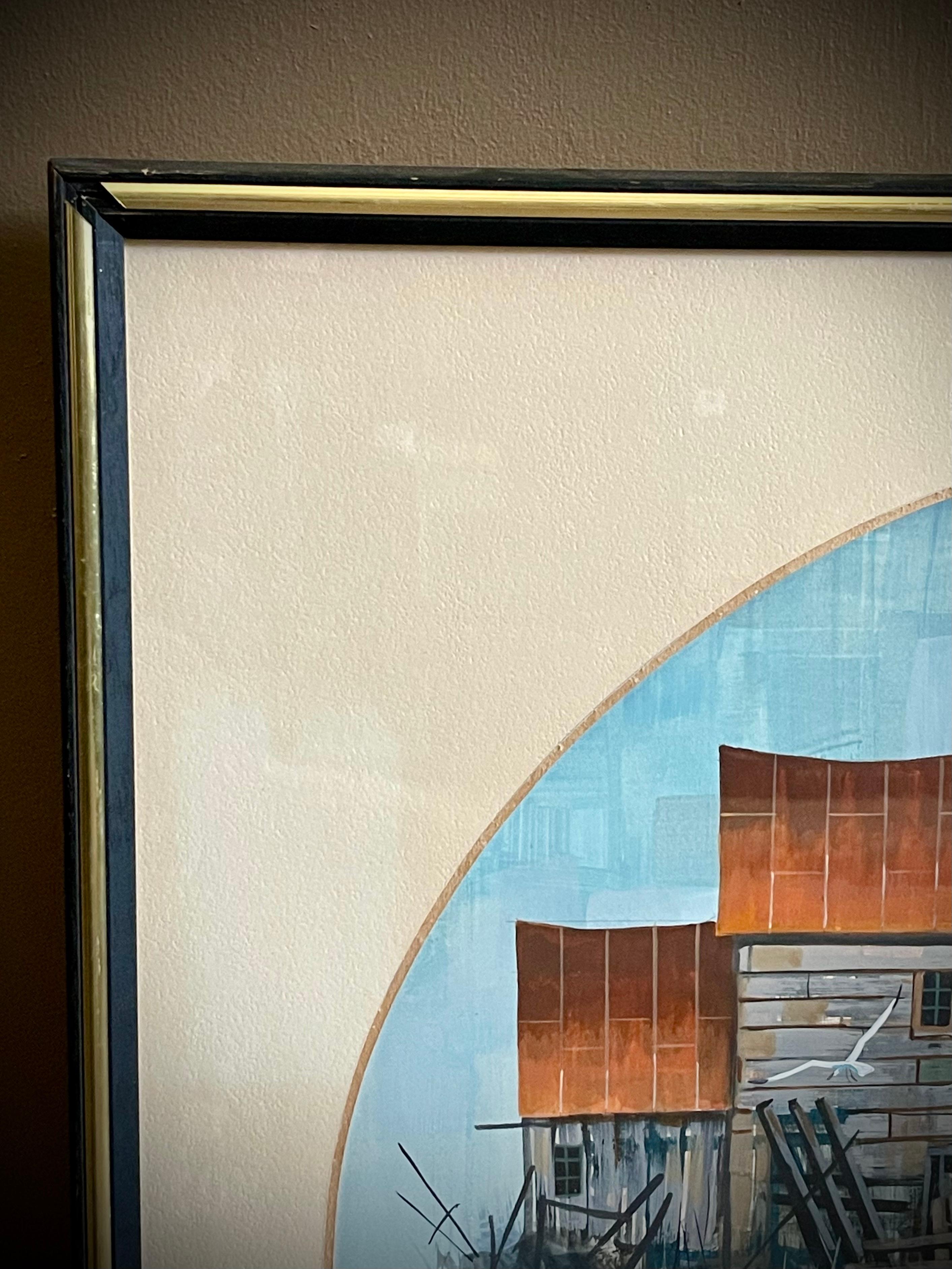 Pintura de acuarela marina isleña moderna de mediados de siglo Pintado en venta