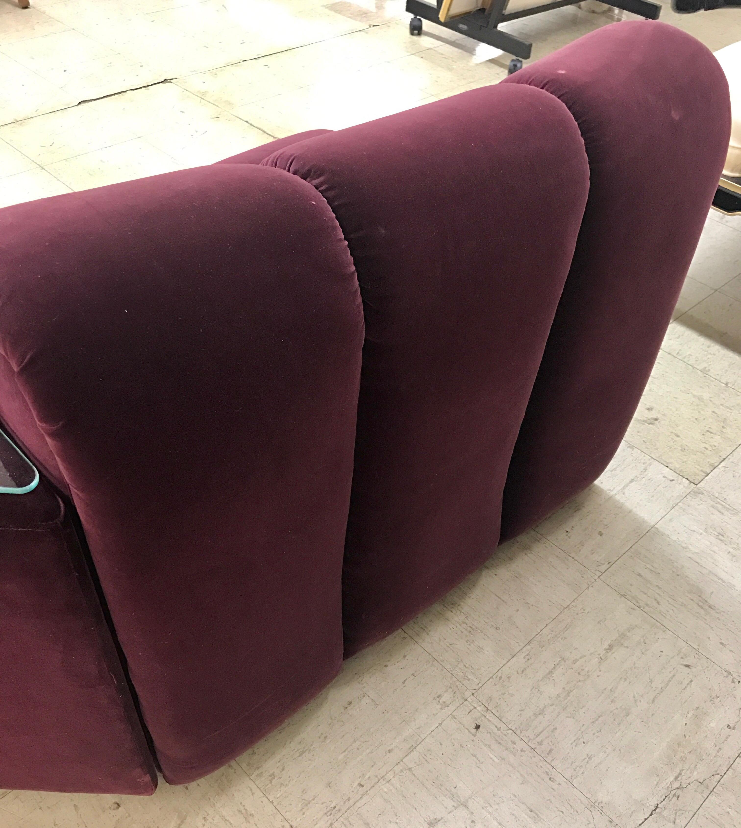 Mid-Century Modern Italia Italy Burgundy Velvet Modular Channel Sofa Sectional 3
