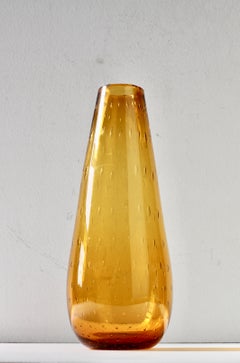 Mid-Century Modern Italian 12" Amber Yellow Murano Bullicante Glass Vase, c.1950