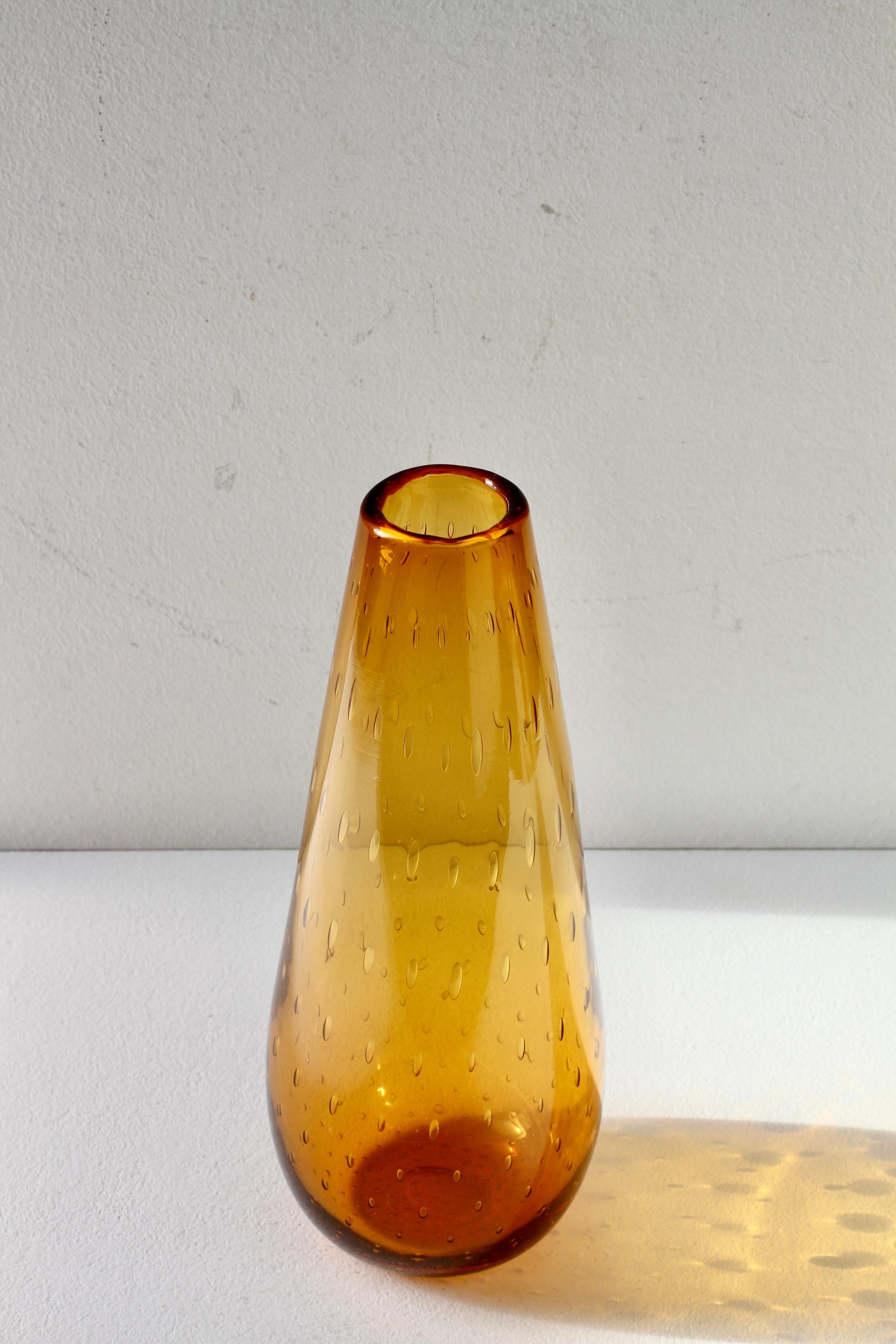Vaso in vetro bullicante di Murano giallo ambrato, 1950 ca. in vendita 1