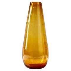 Mid-Century Modern Italian 12" Amber Yellow Murano Bullicante Glass Vase, c.1950