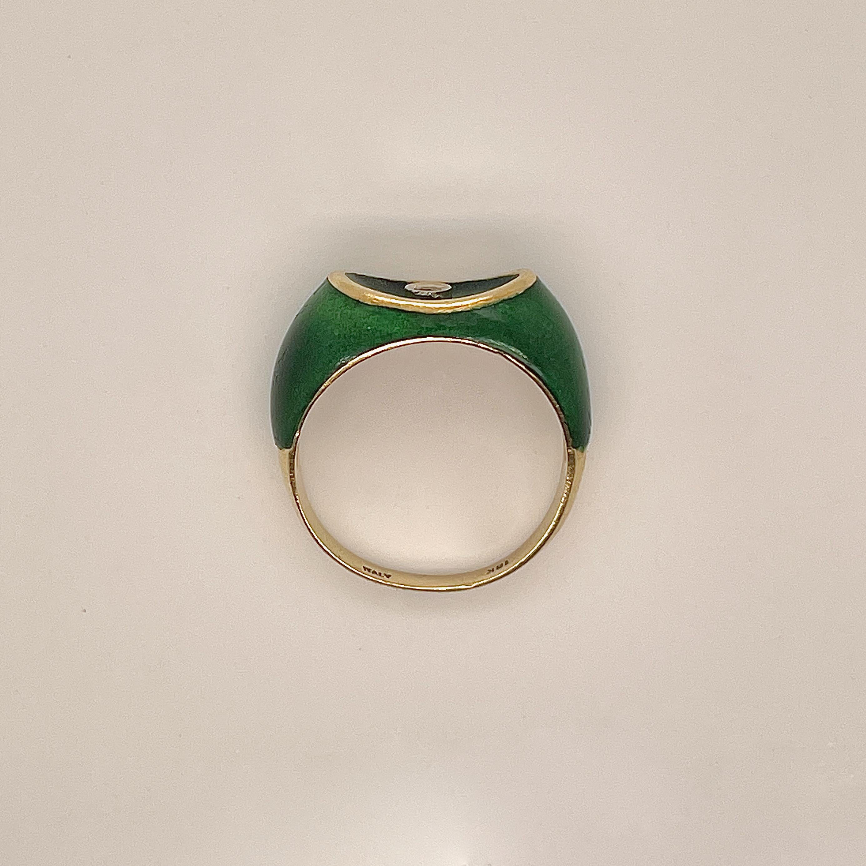 Women's Mid-Century Modern Italian 18K Gold & Green Enamel Modernist Signet Ring For Sale