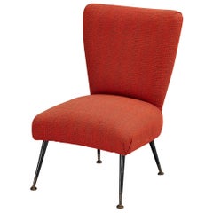 Mid-Century Modern Italian 1950s Side Chair in Red Upholstery and Brass
