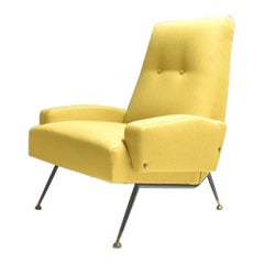 Mid-Century Modern Italian 1960s Vintage Armchair Brass Feet, Ocher Fabric