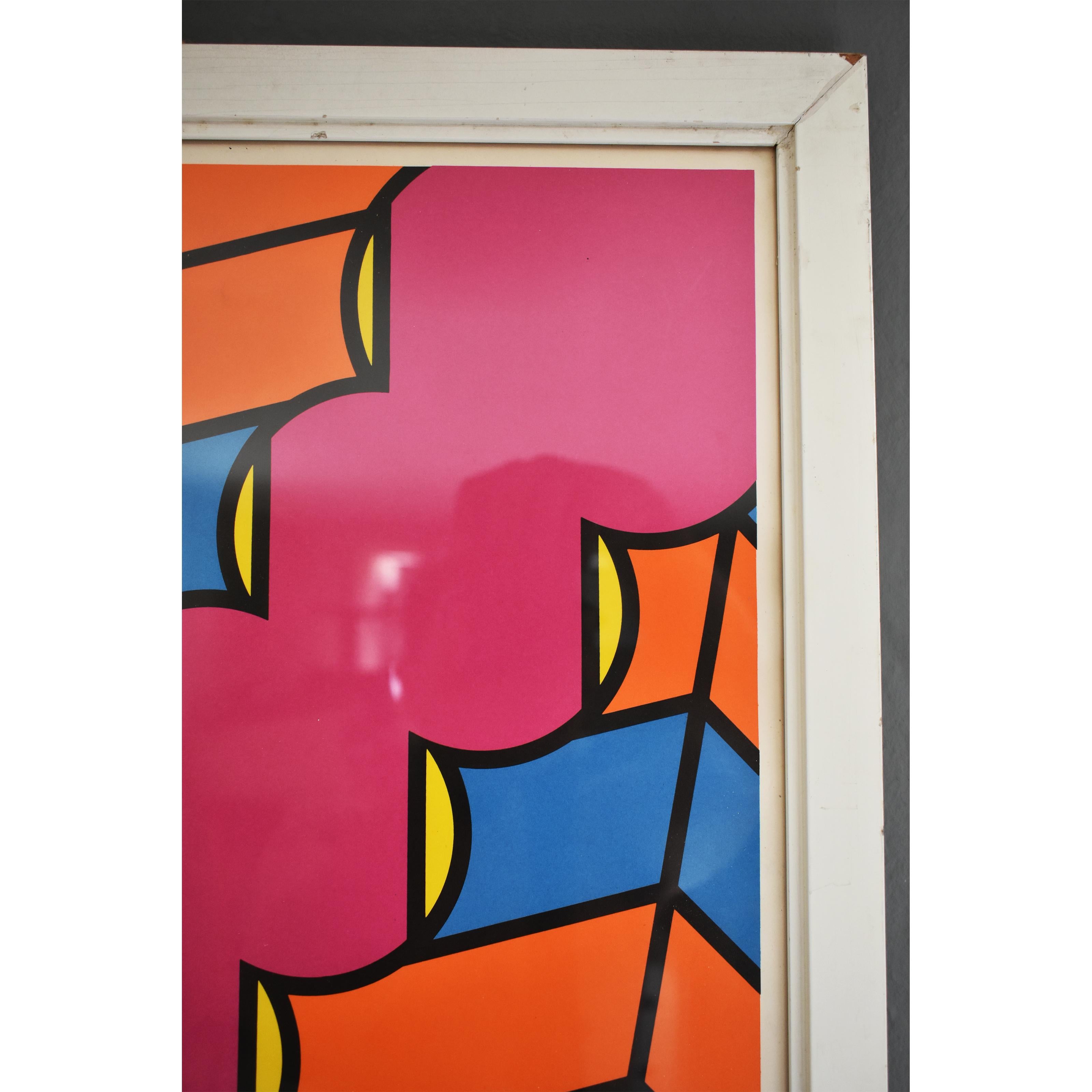 Impression italienne de 1970 de style moderne du milieu du siècle Conception géométrique abstraite sur des couleurs vives Bon état - En vente à Milan, IT
