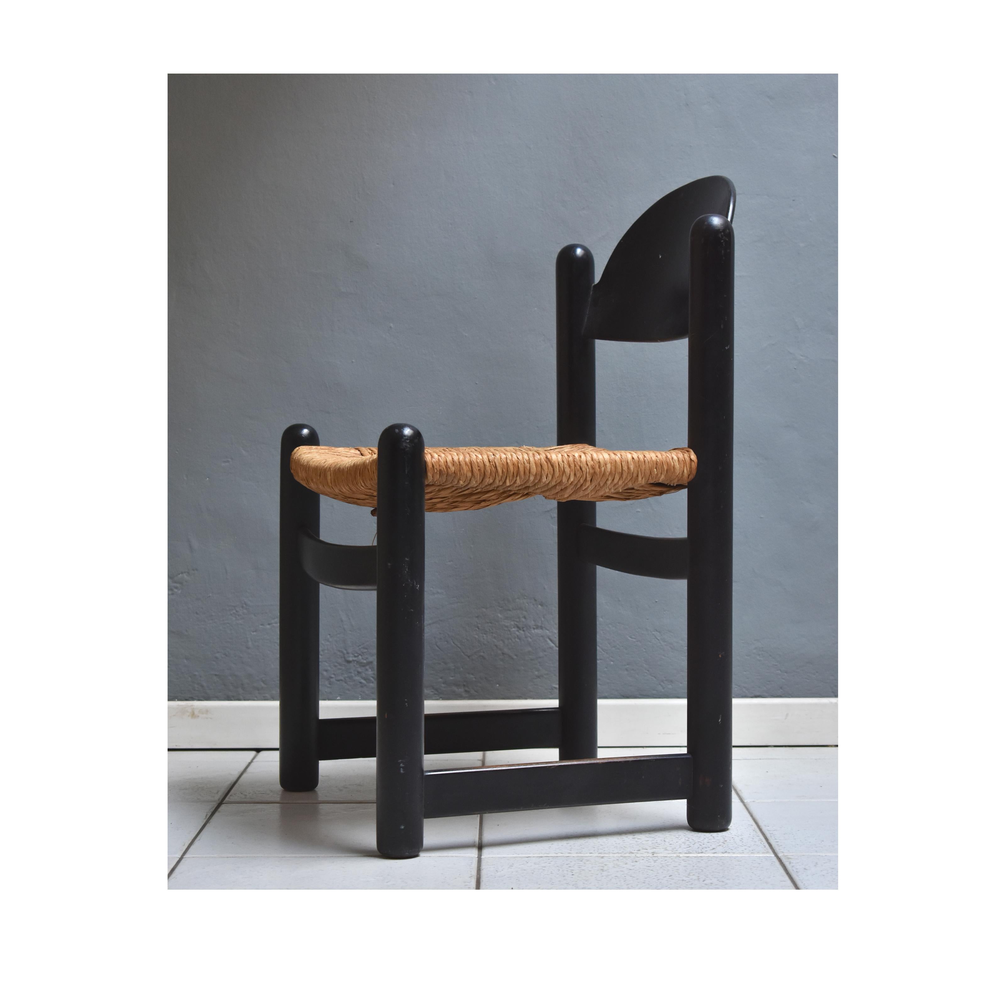 Mid-Century Modern Mid-Century modern italian 1970set of 4 dining chairs black wood and wicker seat