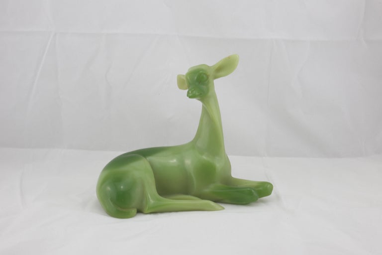 Mid-20th Century Mid-Century Modern Italian Animal Sculpture in Green Resin of a Deer, 1960s For Sale