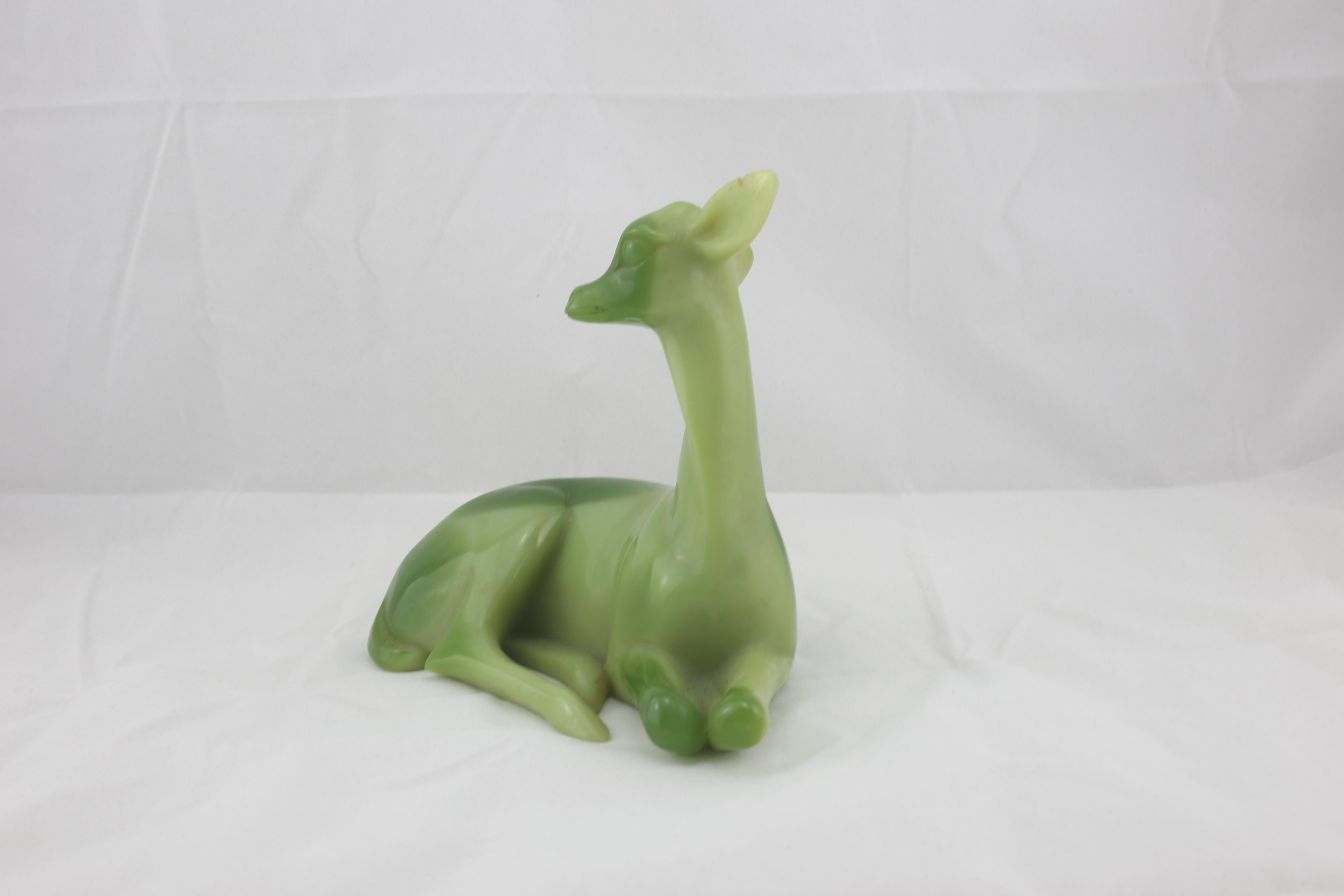 Mid-20th Century Mid-Century Modern Italian Animal Sculpture in Green Resin of a Deer, 1960s For Sale