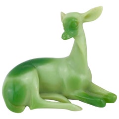 Mid-Century Modern Italian Animal Sculpture in Green Resin of a Deer, 1960s