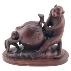 Retro Mid-Century Modern Italian Animals Sculpture in Walnut Timber, 1960s