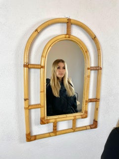 Mid-Century Modern Italian Arched Bamboo Wall Mirror