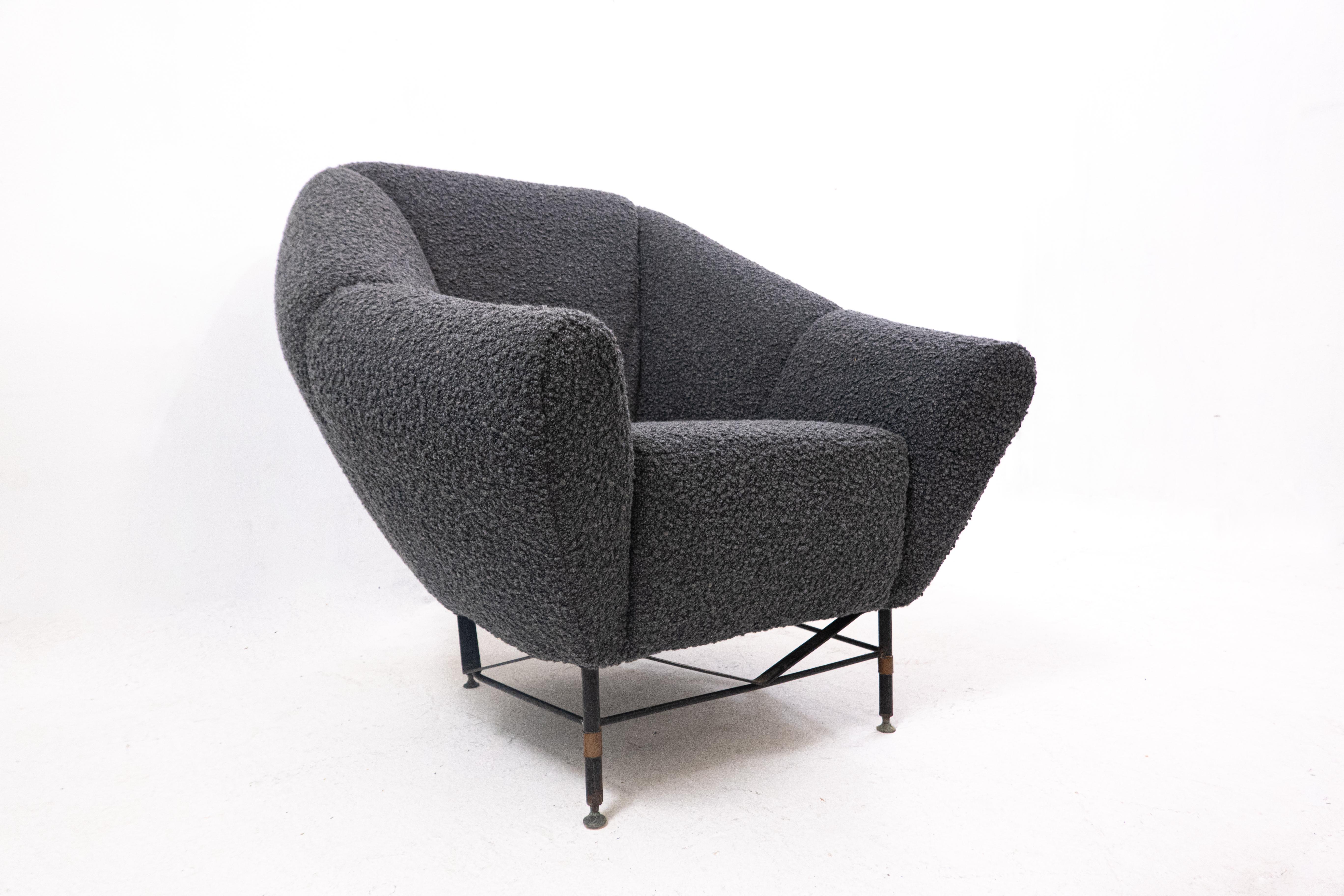 Mid-Century Modern Italian armchair, 1950s -Black Bouclette Fabric 

New Upholstery.