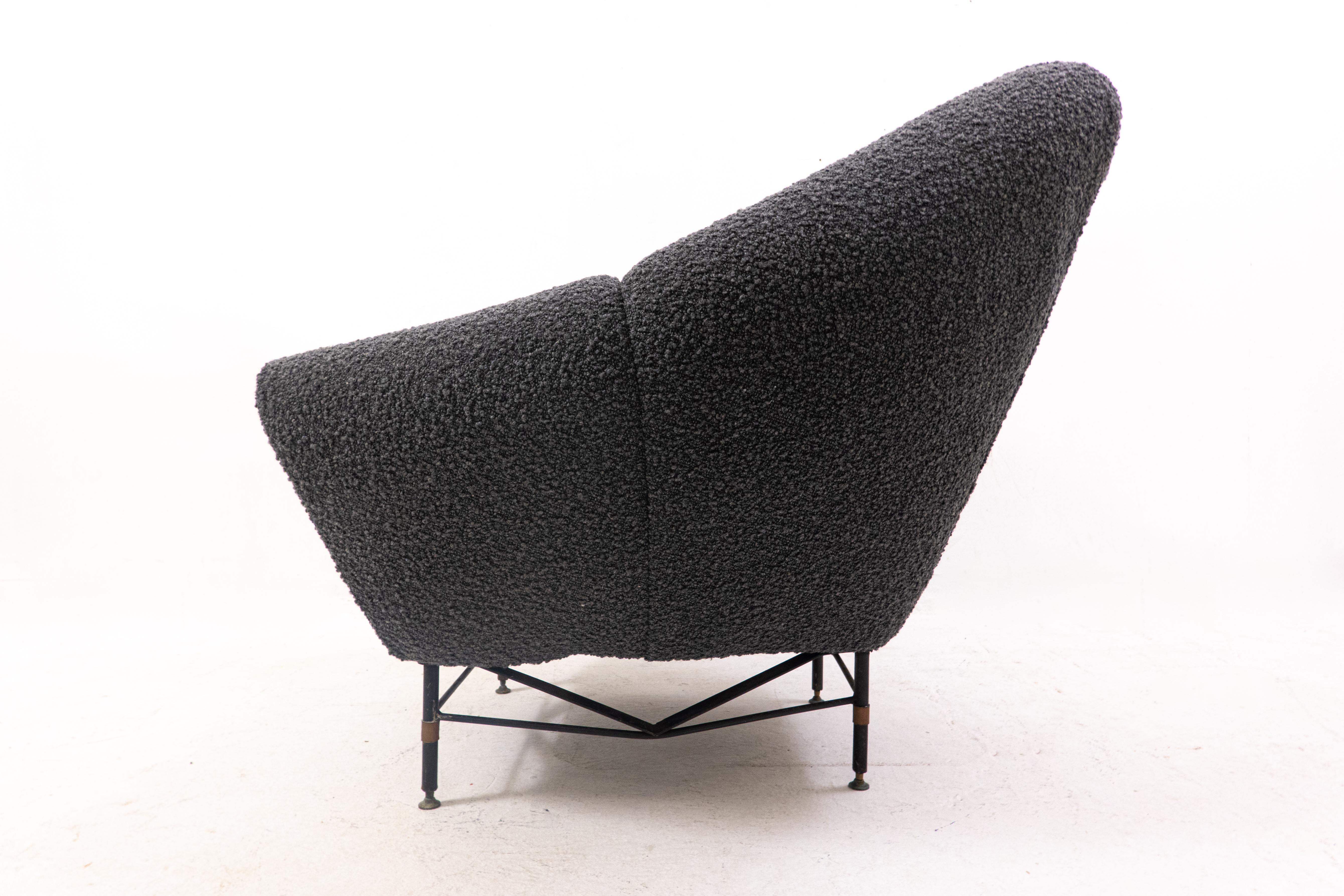 Mid-Century Modern Italian Armchair, 1950s -Black Bouclette Fabric For Sale 2