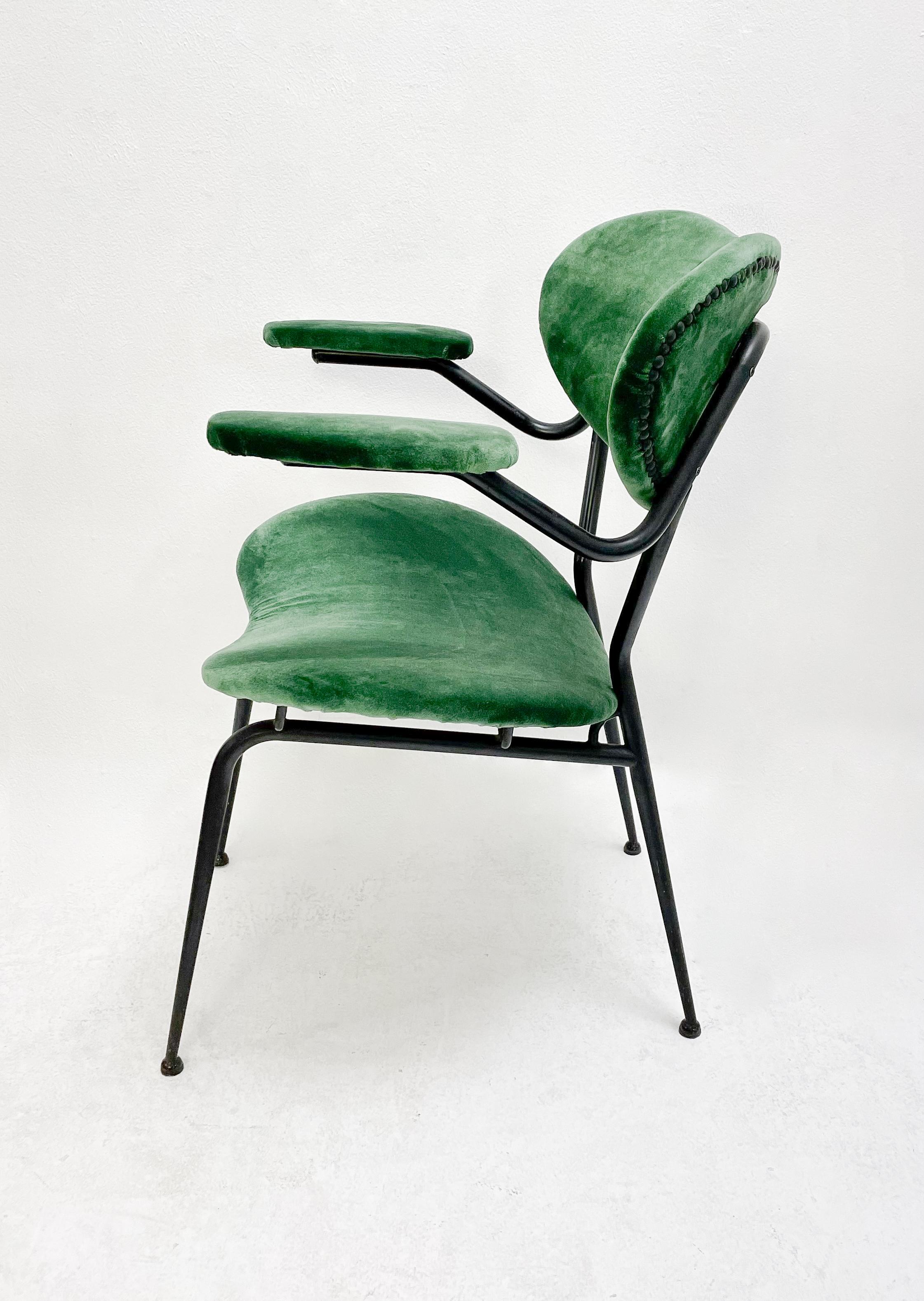 Velvet Mid-Century Modern Italian Armchair, 1950s For Sale